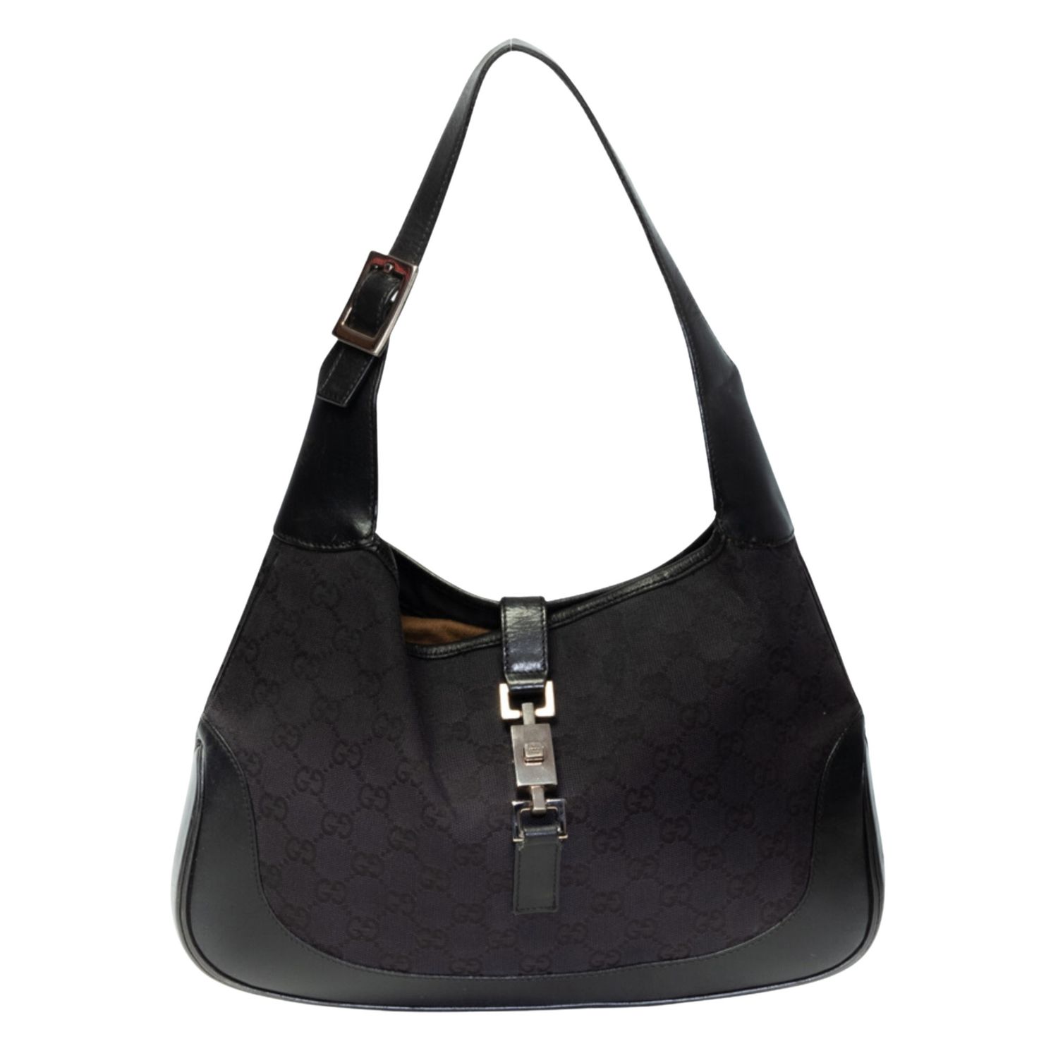 GUCCI MONOGRAM CANVAS BLACK JACKIE HOBO BAG