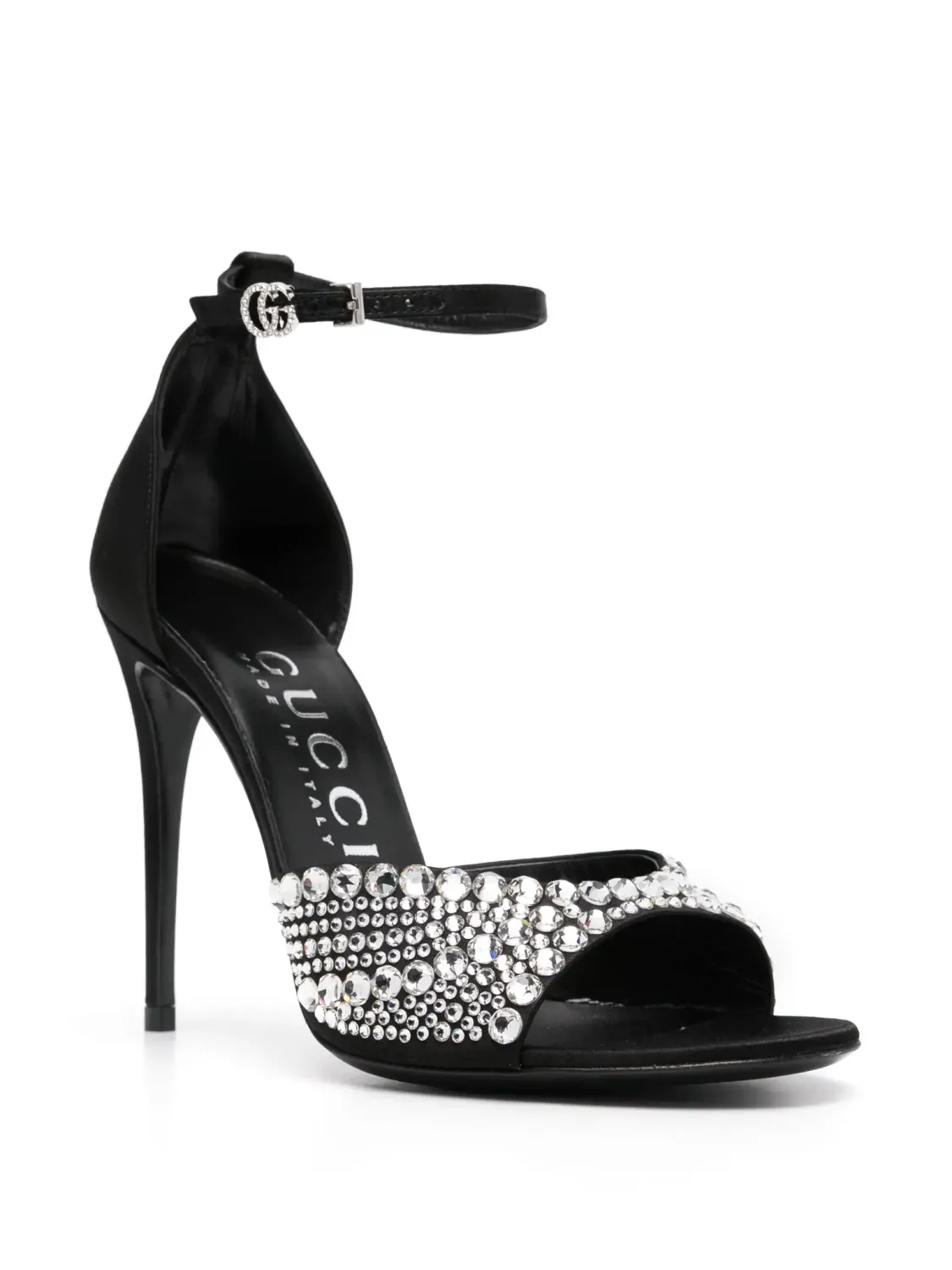 GUCCI CRYSTAL EMBELLISHED SATIN BLACK HEELS
