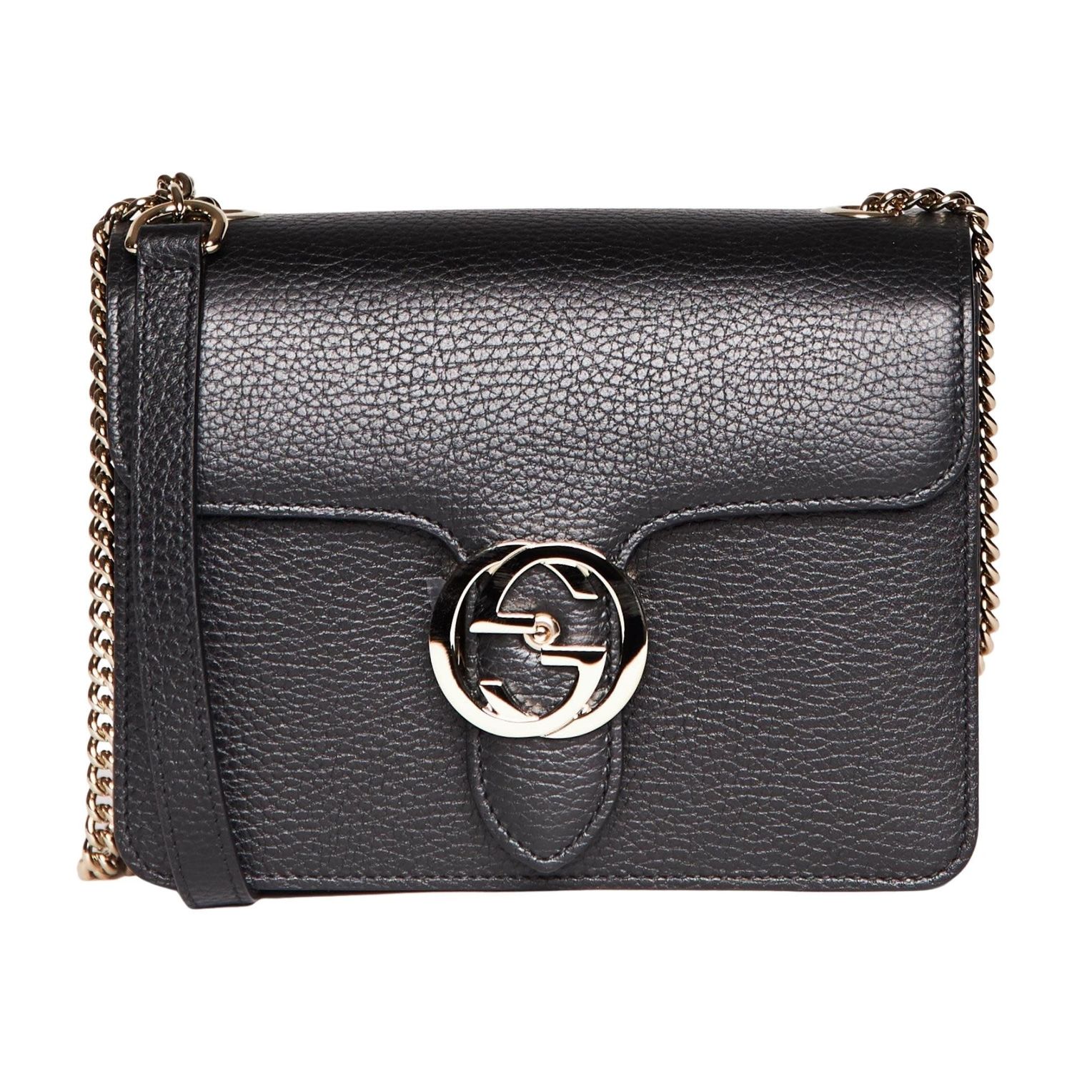 GUCCI DOLLAR CALFSKIN INTERLOCKING GG SMALL SHOULDER BAG BLACK