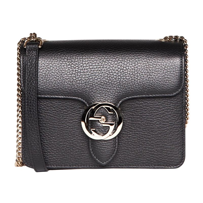 GUCCI DOLLAR CALFSKIN INTERLOCKING GG SMALL SHOULDER BAG BLACK