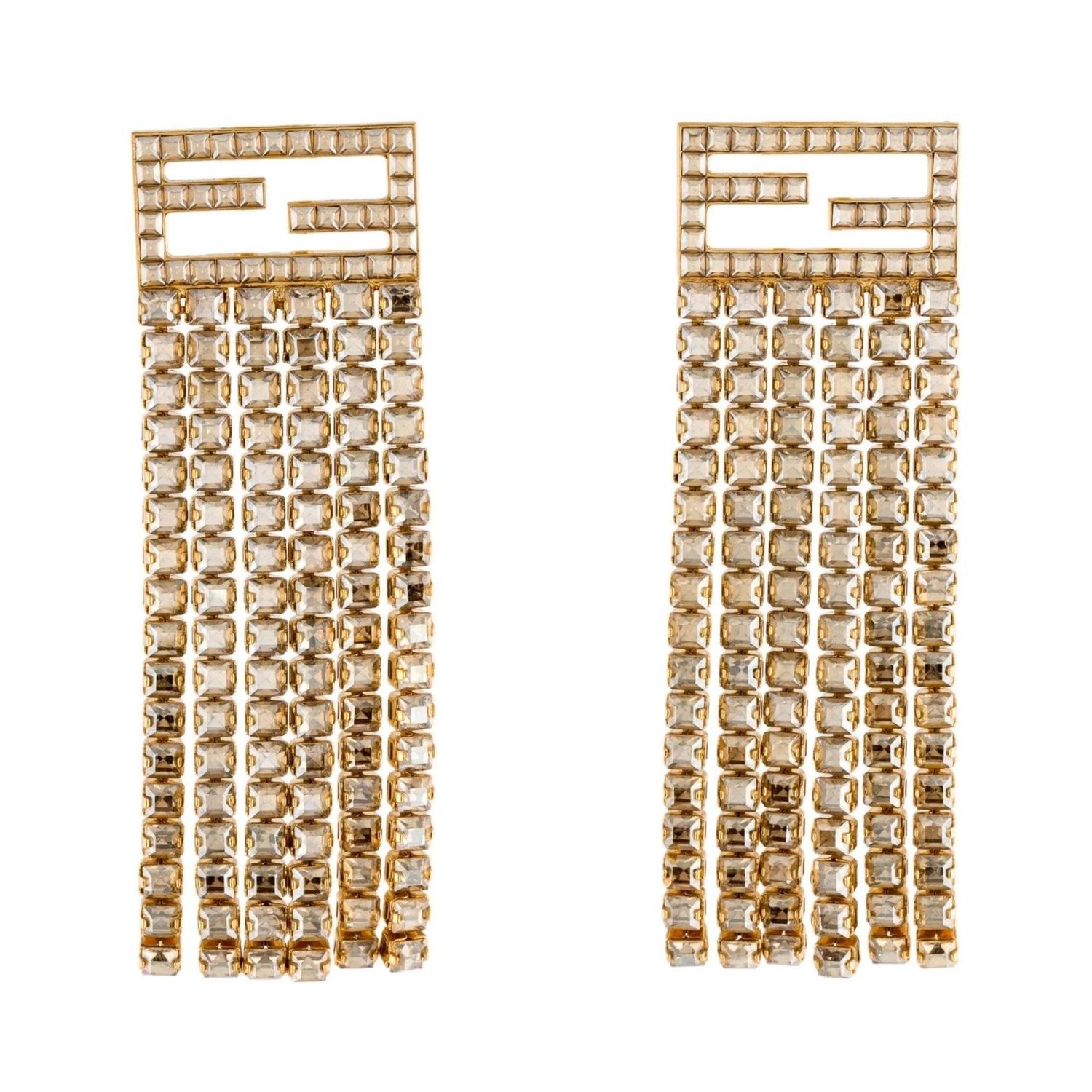 FENDI FF CRYSTAL GOLD TONE DRAPE EARRINGS