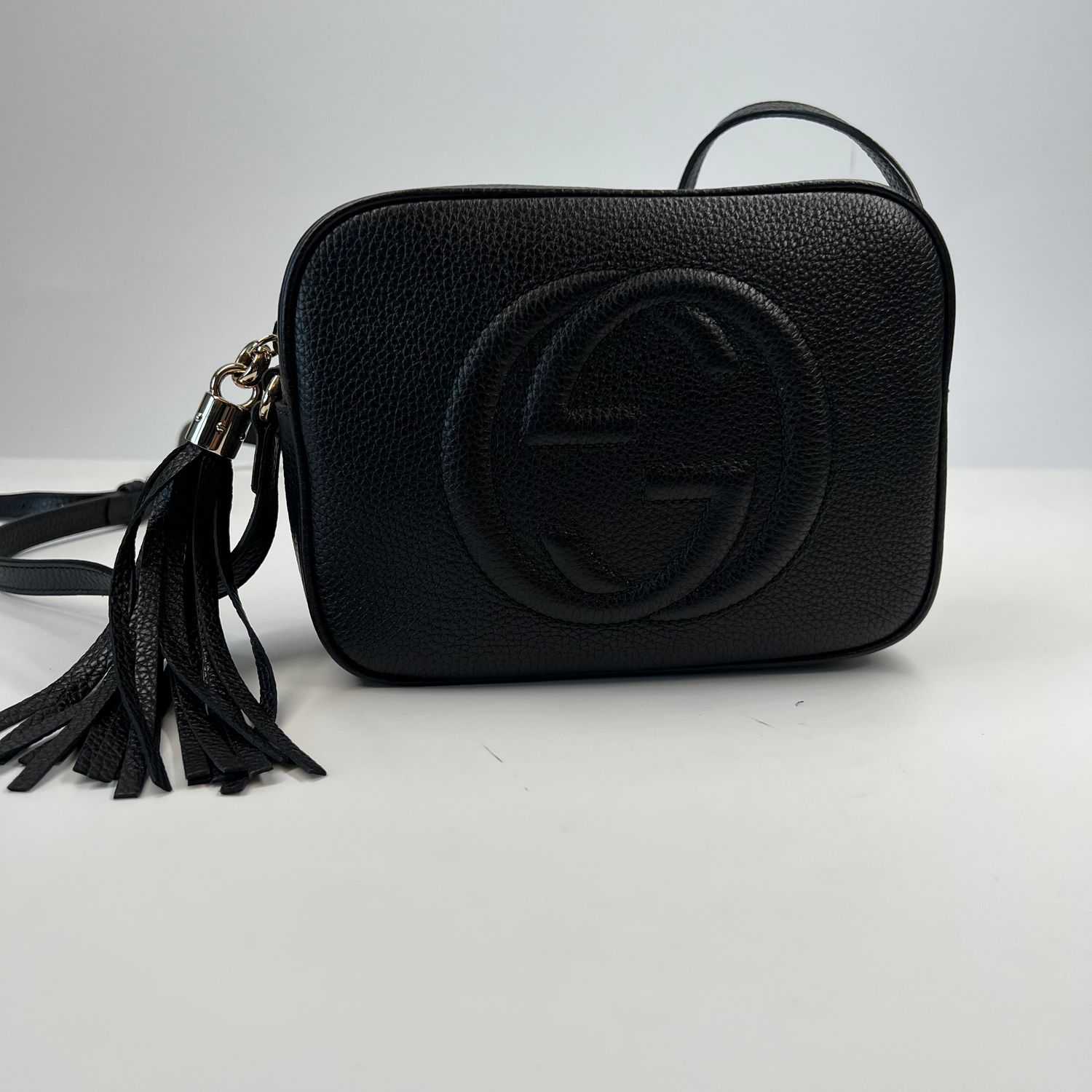 GUCCI SOHO GG EMBOSSED TASSEL BLACK LEATHER (308364)