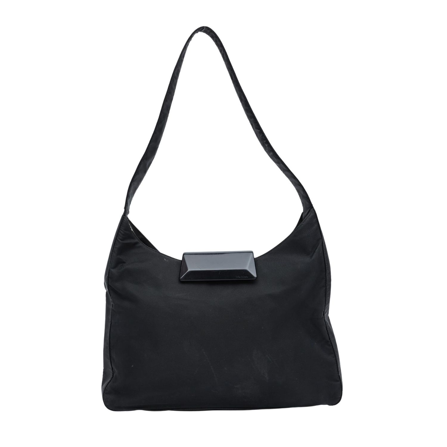 PRADA BLACK NYLON RESIN LATCH TOTE BAG