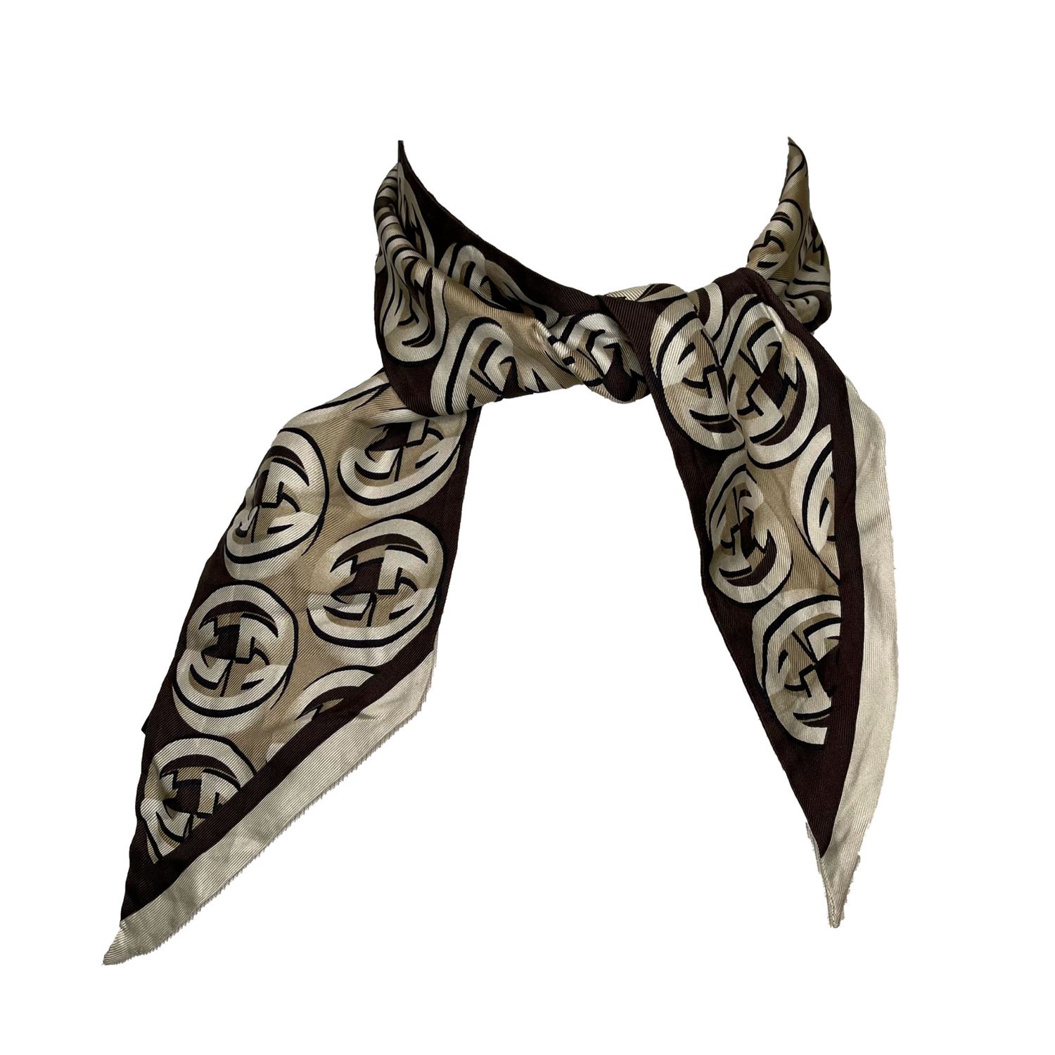 GUCCI BROWN SILK TWILLY SCARF