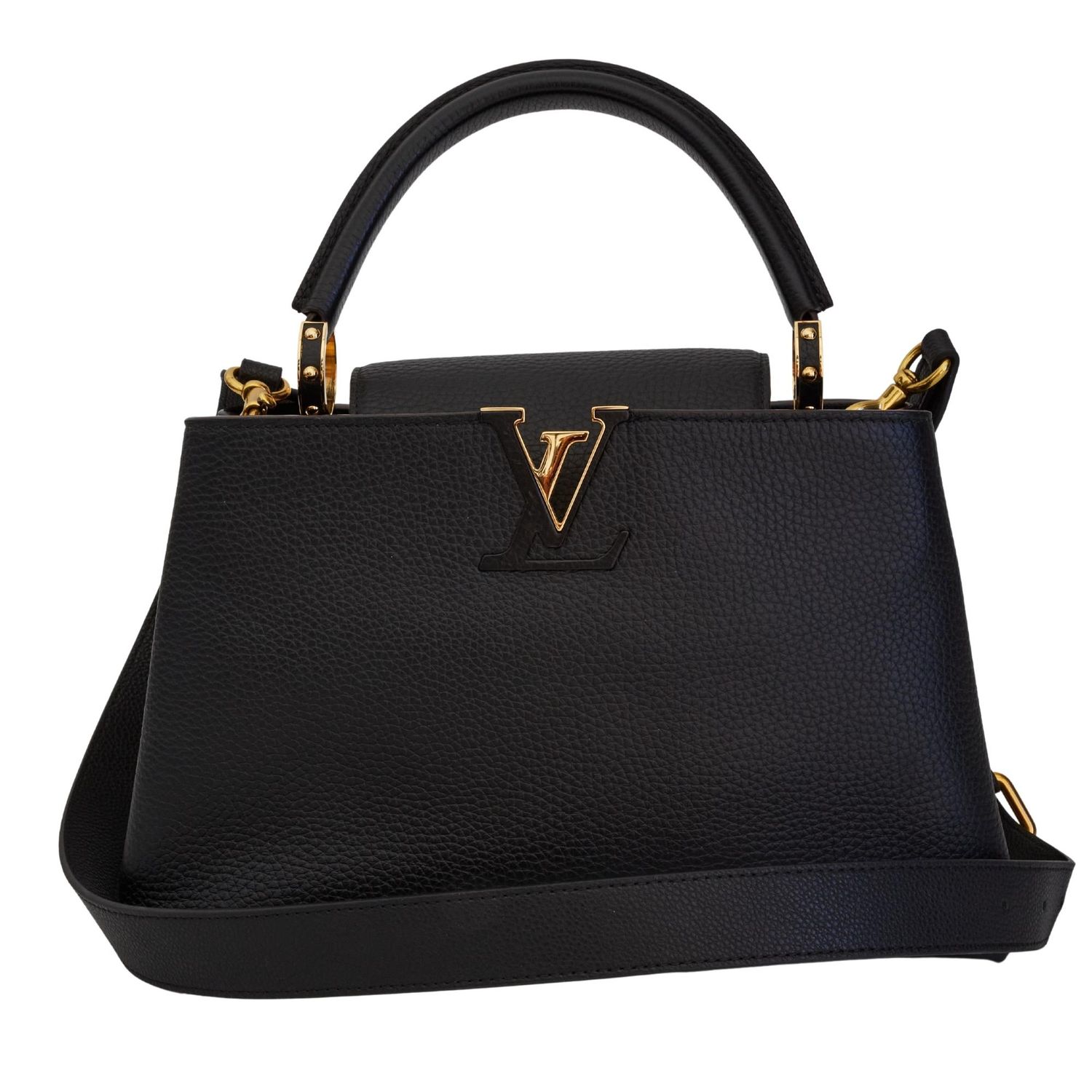 LOUIS VUITTON BLACK TAURILLON CAPUCINES PM SHOULDER BAG PM