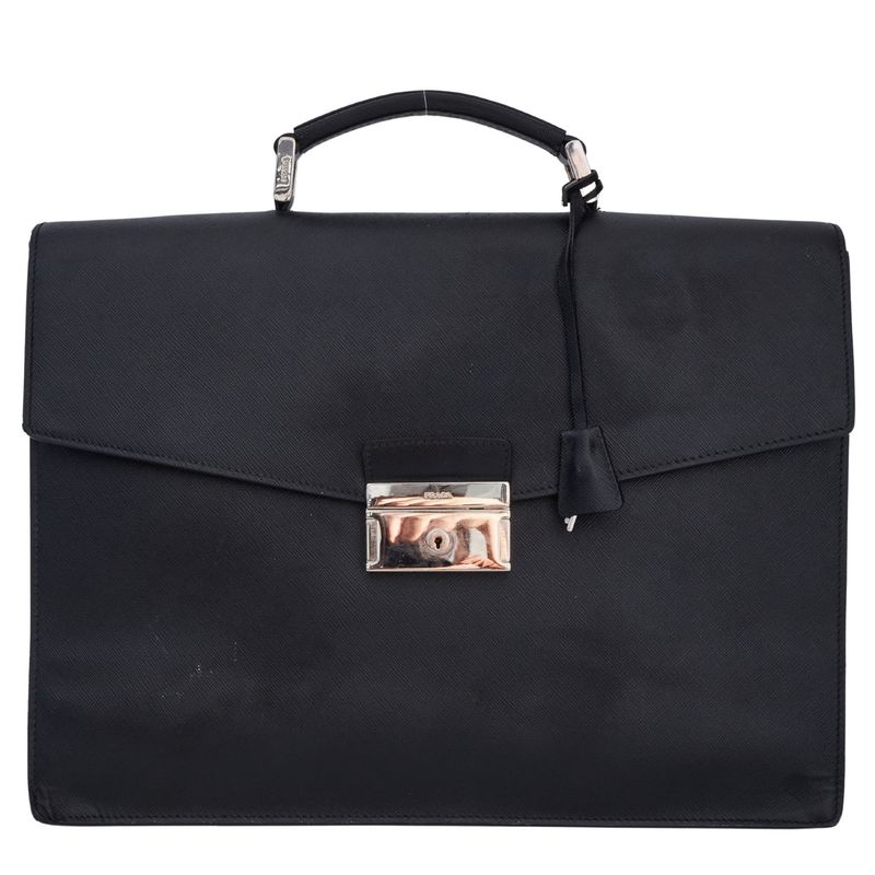 PRADA VINTAGE BLACK SAFFIANO LEATHER BRIEFCASE