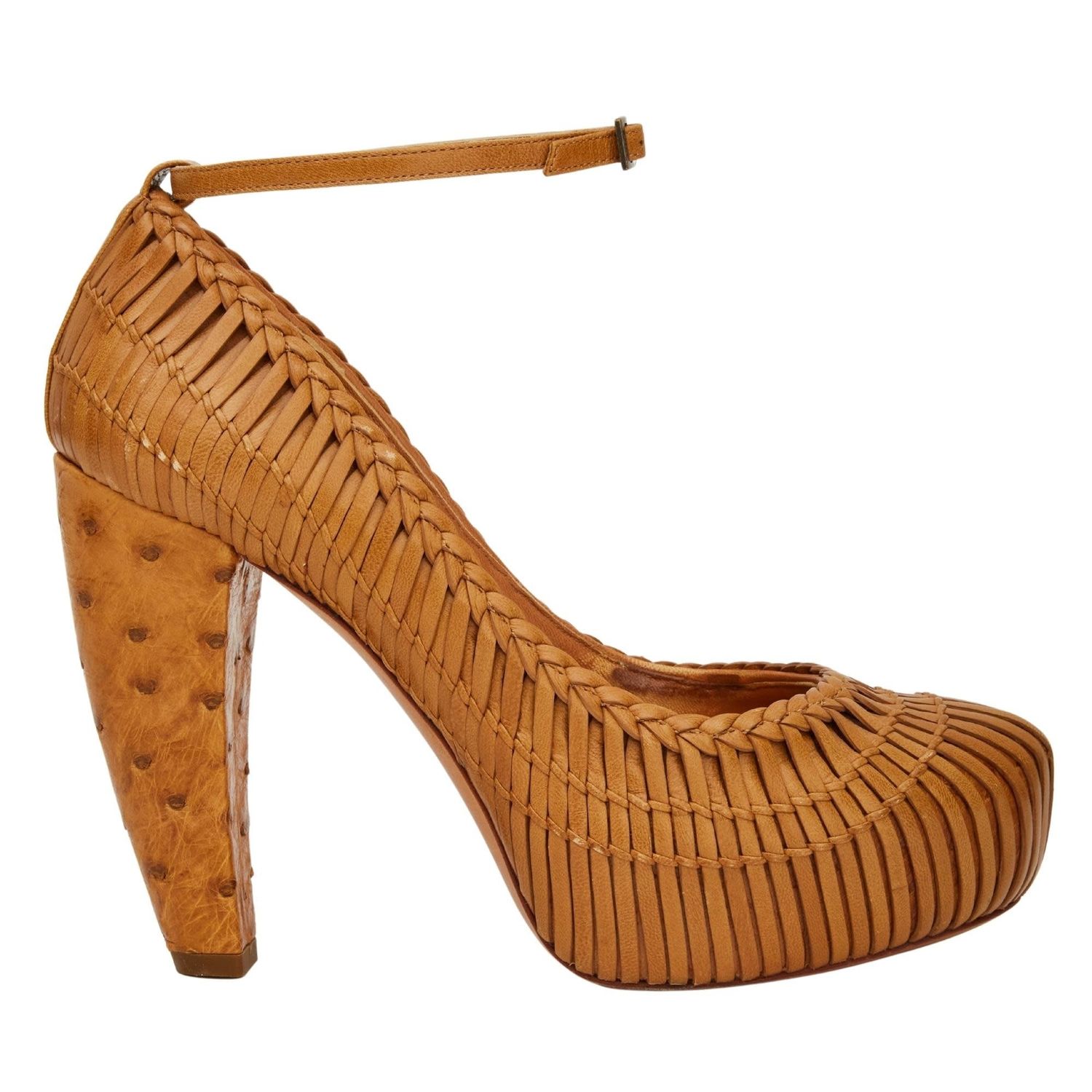 DIOR VINTAGE CARAMEL OSTRICH SKIN BASKETWEAVE HEEL (EU 36)