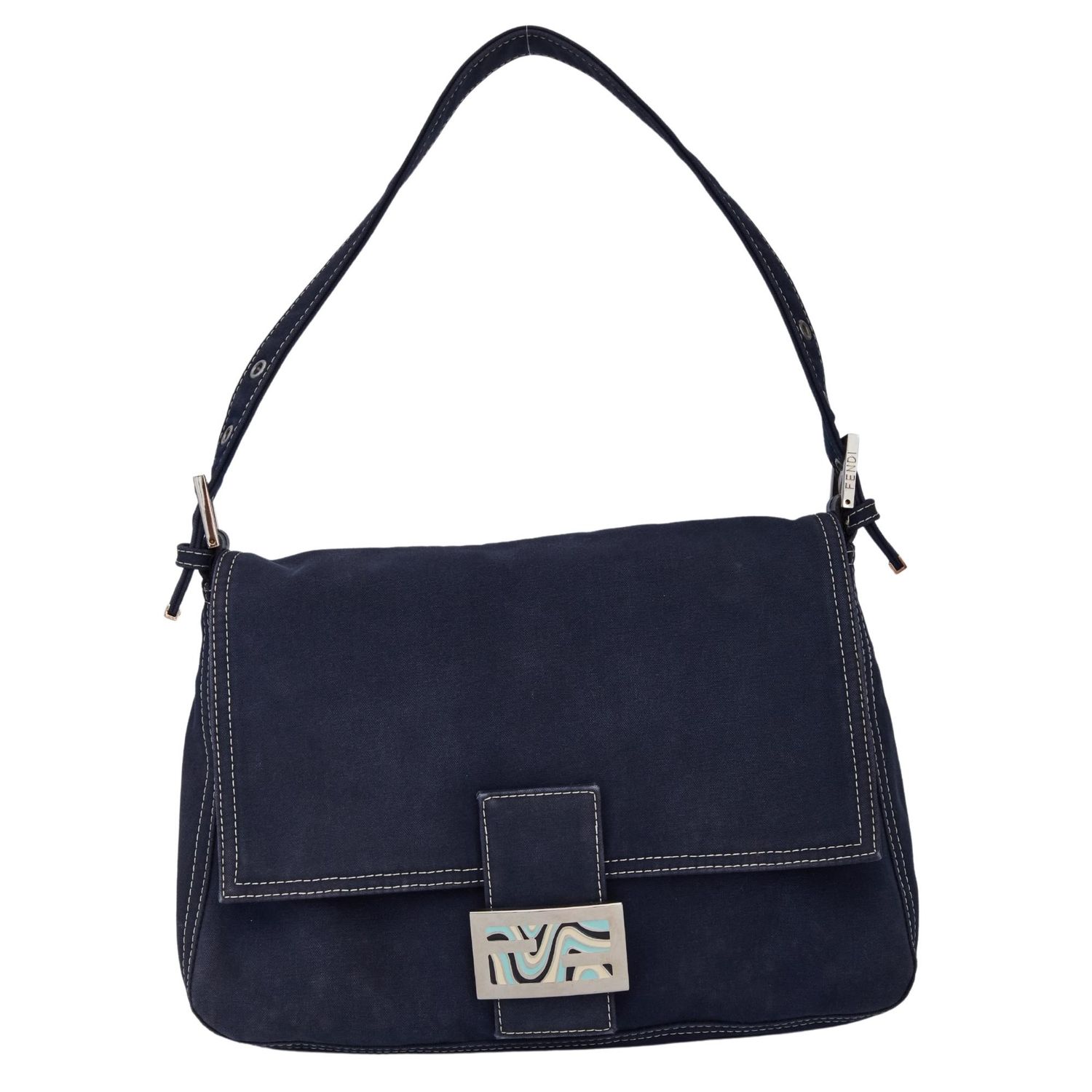 FENDI NAVY BLUE FOREVER MAMA BAGUETTE SHOULDER BAG