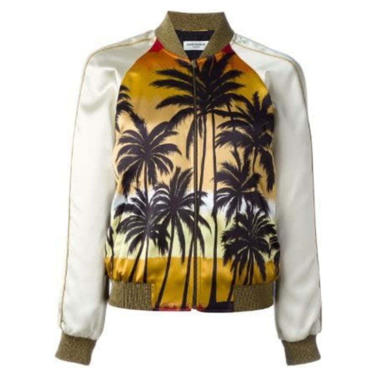 SAINT LAURENT SATIN PALM TREE BOMBER JACKET (M)