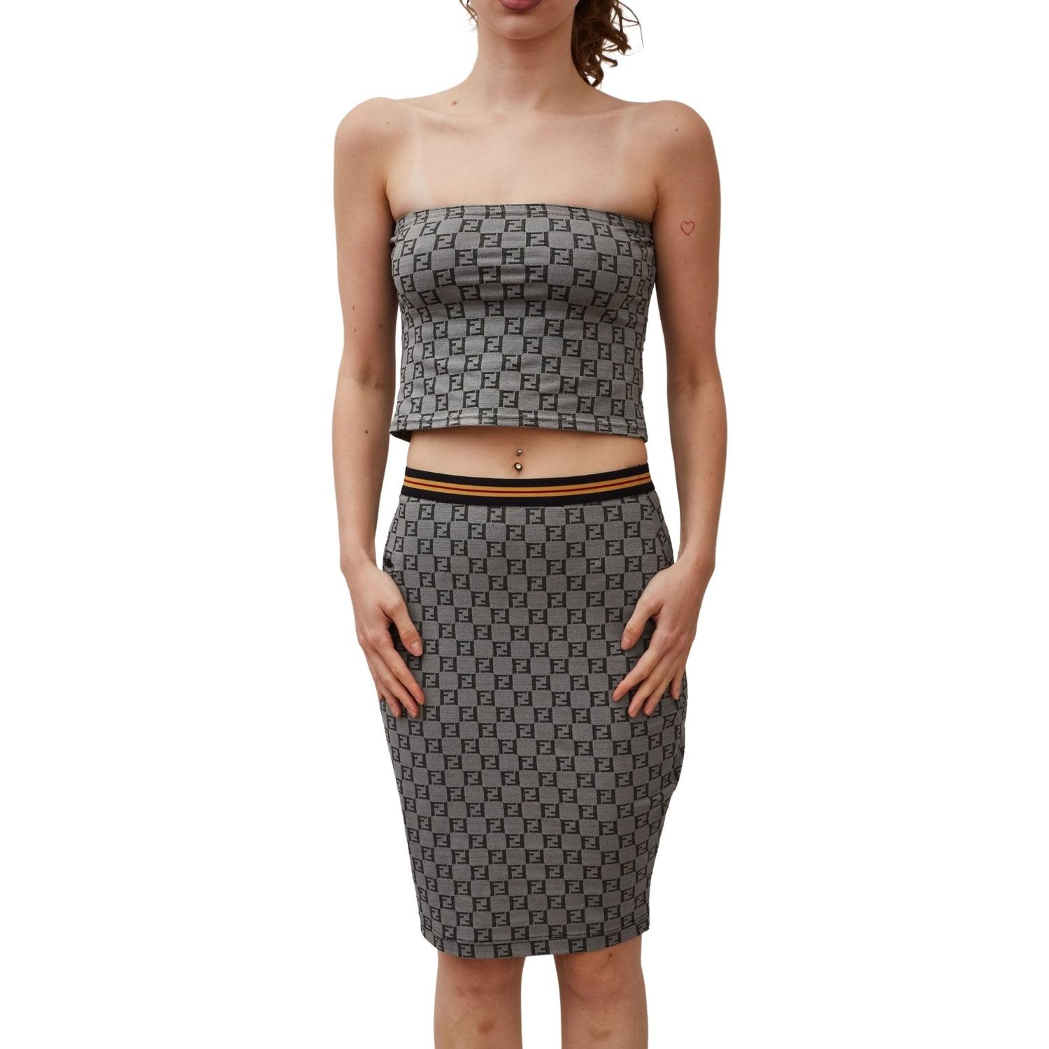 FENDI FF LOGO TUBE TOP AND SKIRT SET (MEDIUM)