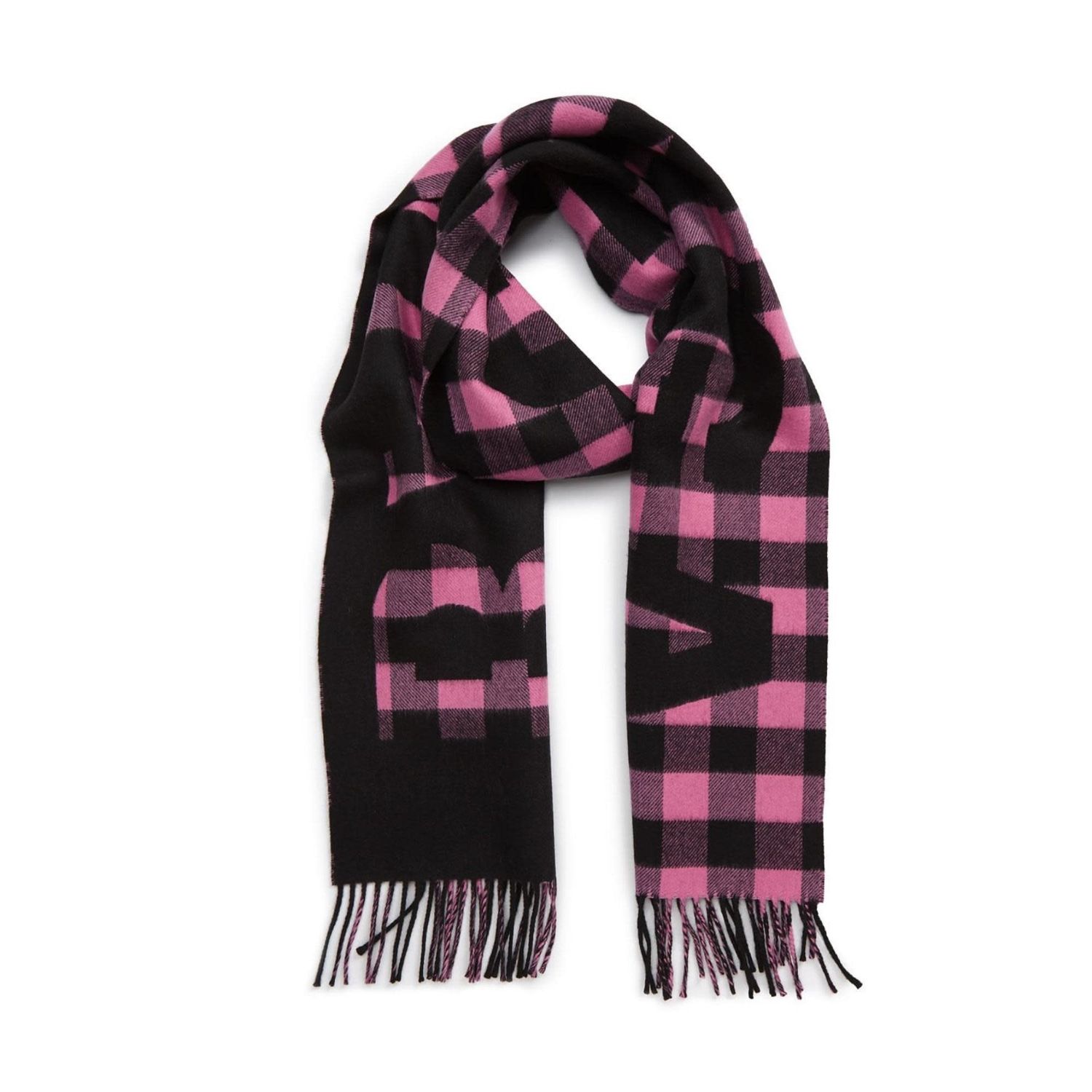 BALENCIAGA LOGO BUFFALO PINK &amp; BLACK CHECK OVERSIZE SCARF (614831)