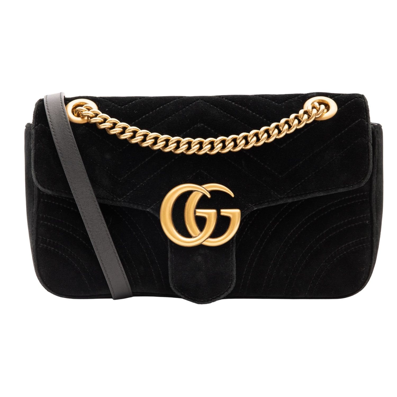 GUCCI VELVET BLACK MATELASSE SMALL GG MARMONT SHOULDER BAG (443497)