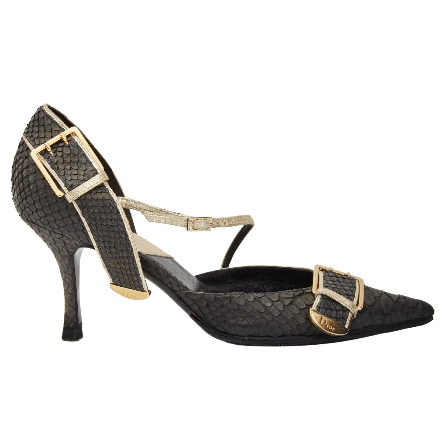 DIOR VINTAGE REPTILE SKIN BLACK BUCKED PUMP (EU 36)