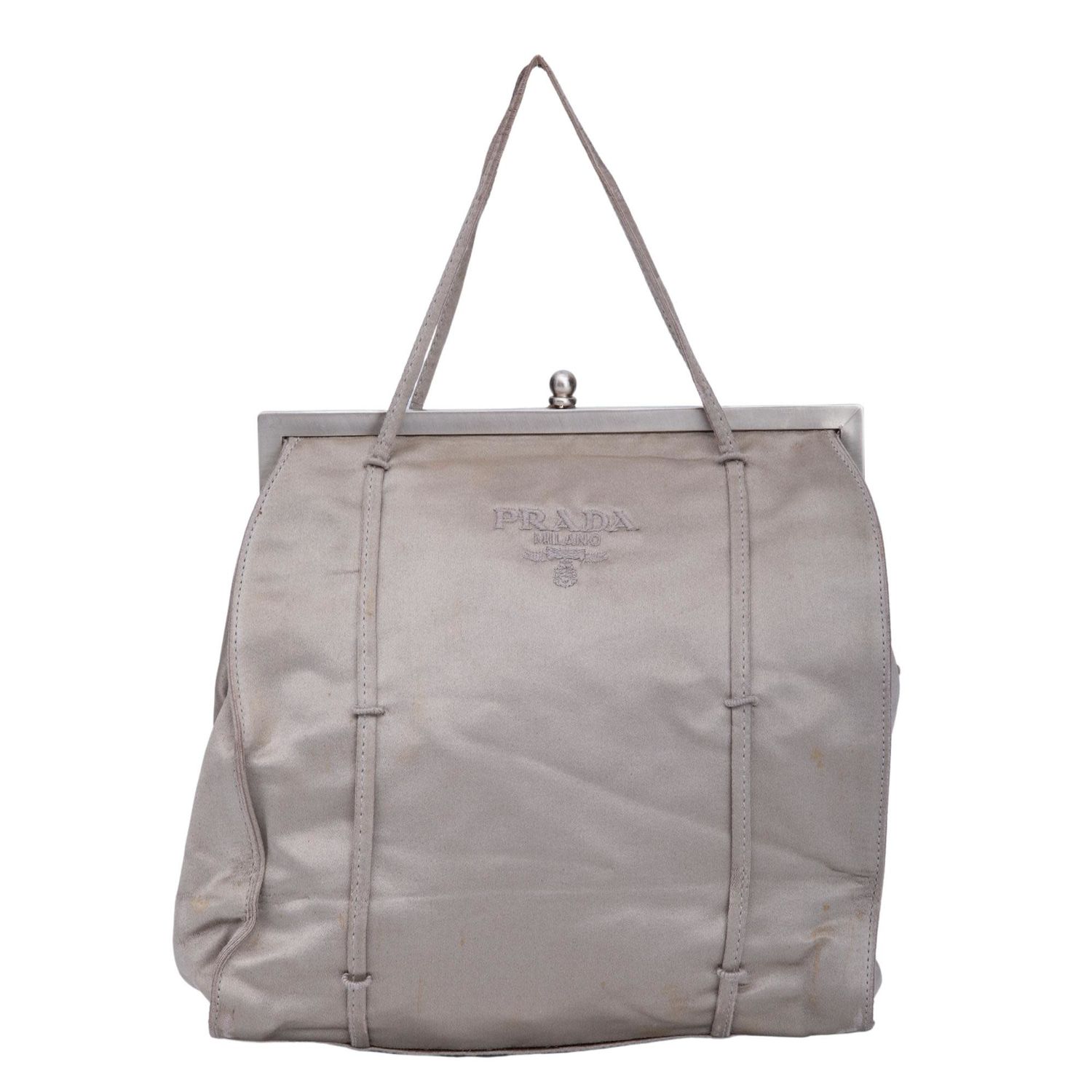 PRADA VINTAGE SILVER SATIN RASO FRAMED BAG
