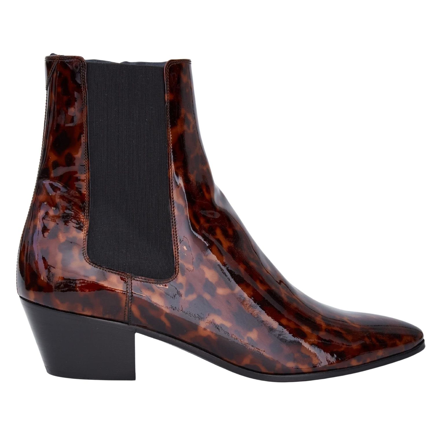 SAINT LAURENT TURTLE PATENT LEATHER ANIMAL PRINT CHELSEA BOOTS (606602) EU 39