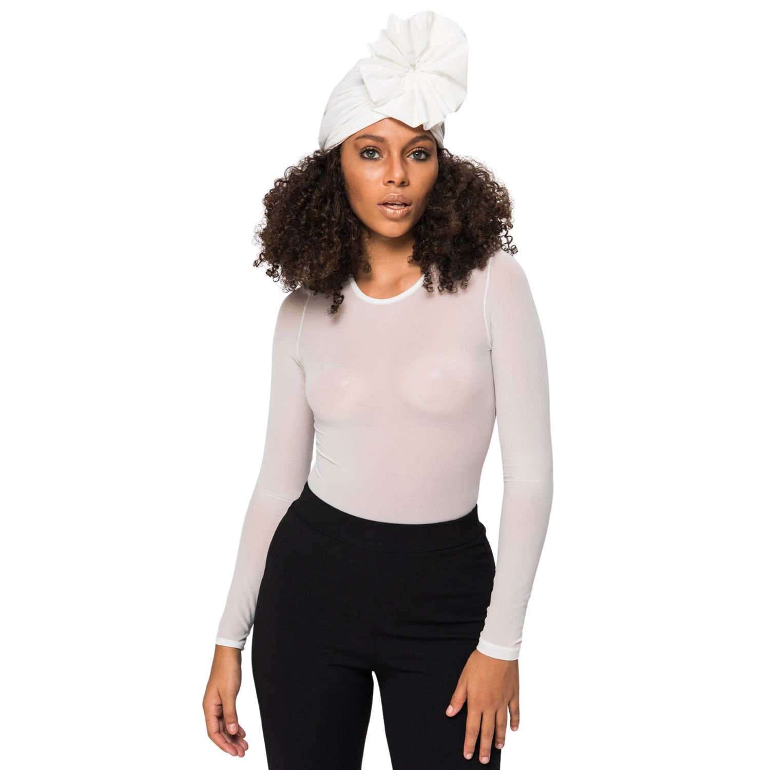 JOAN SHEER MESH LONG SLEEVE WHITE BODYSUIT (S)