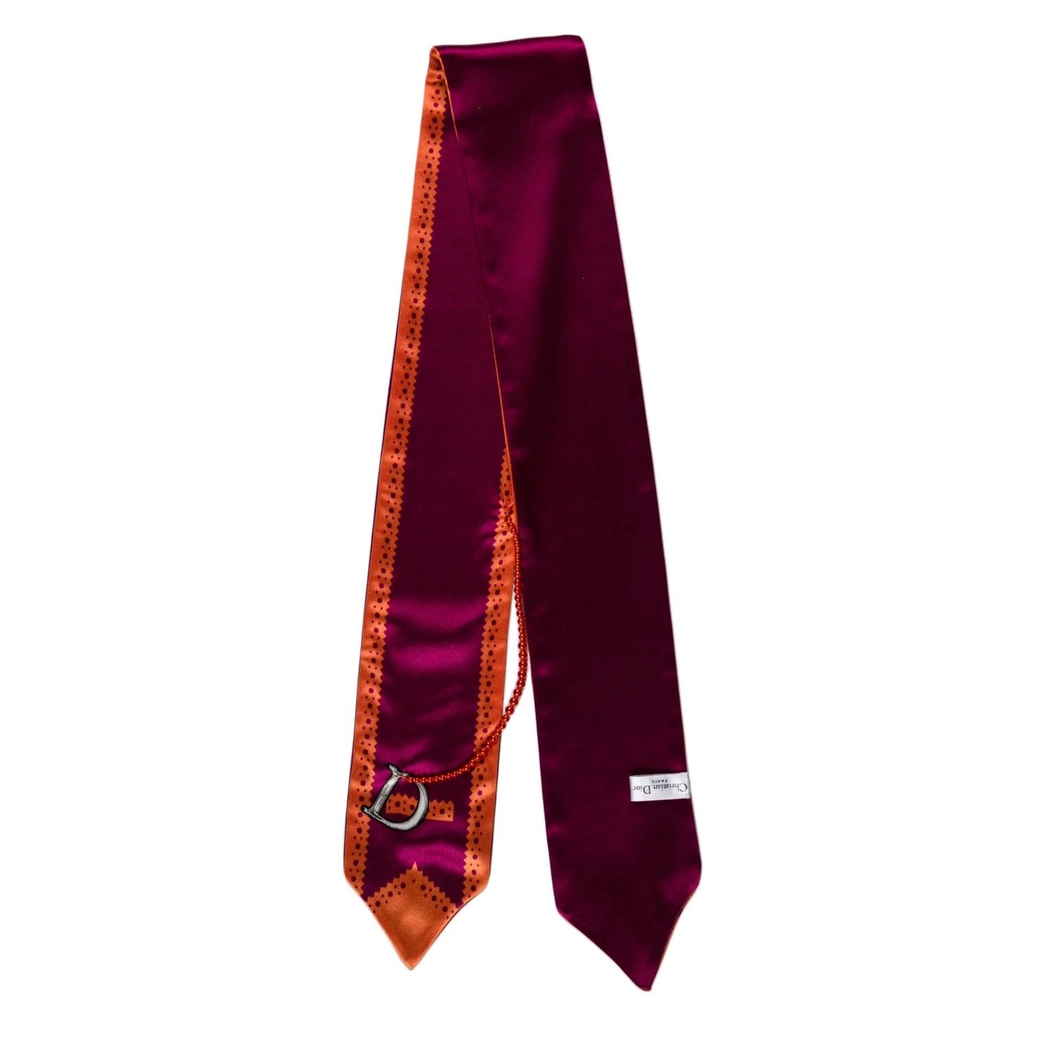 DIOR VINTAGE PEARL EMBELLISHED PURPLE ORANGE SILK SCARF