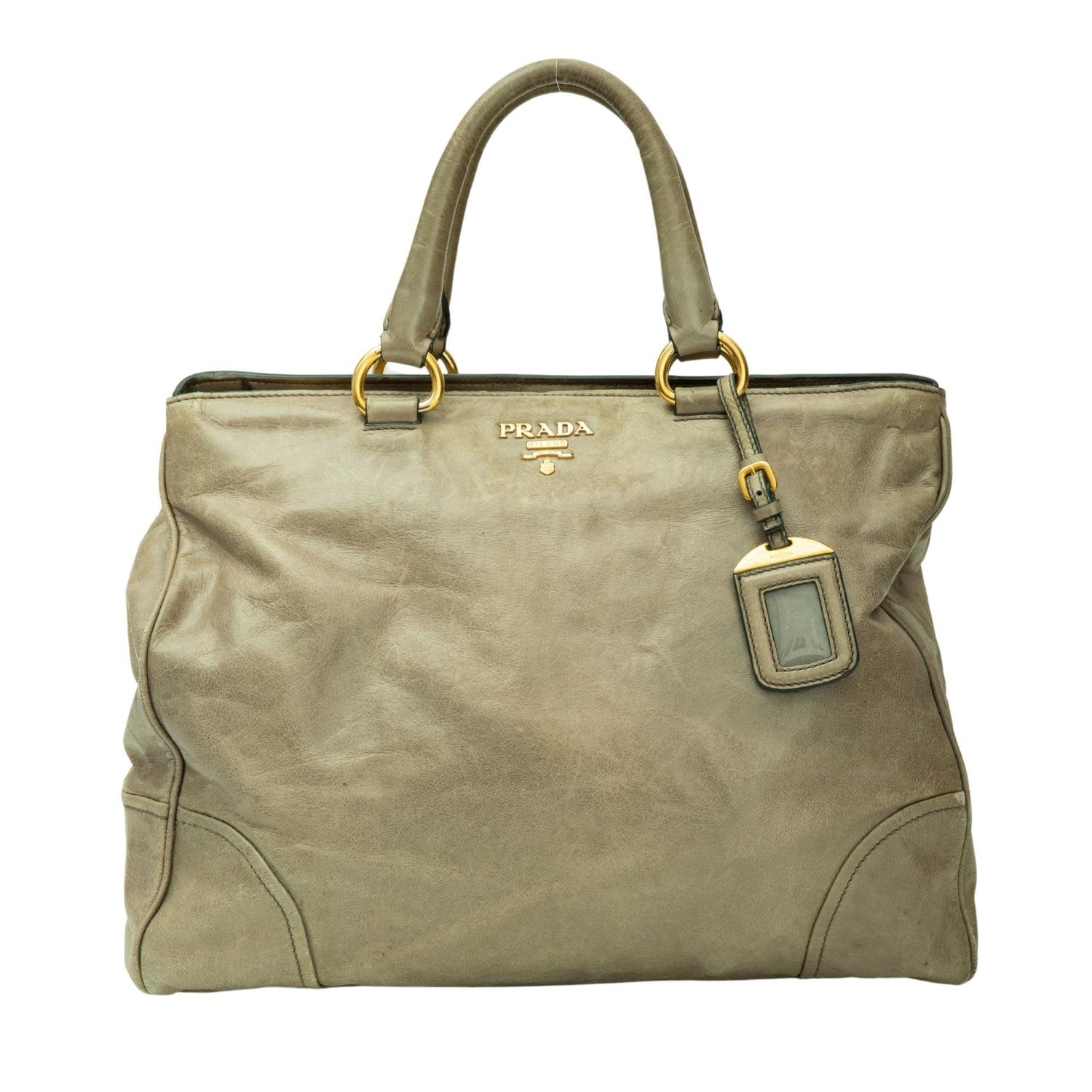 PRADA VITELLO DAINO GREY CALF LEATHER SATCHEL BAG (BN2325)