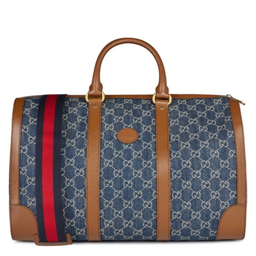 GUCCI INTERLOCKING G SAC DE VOYAGE DUFFLE GG DENIM BLUE