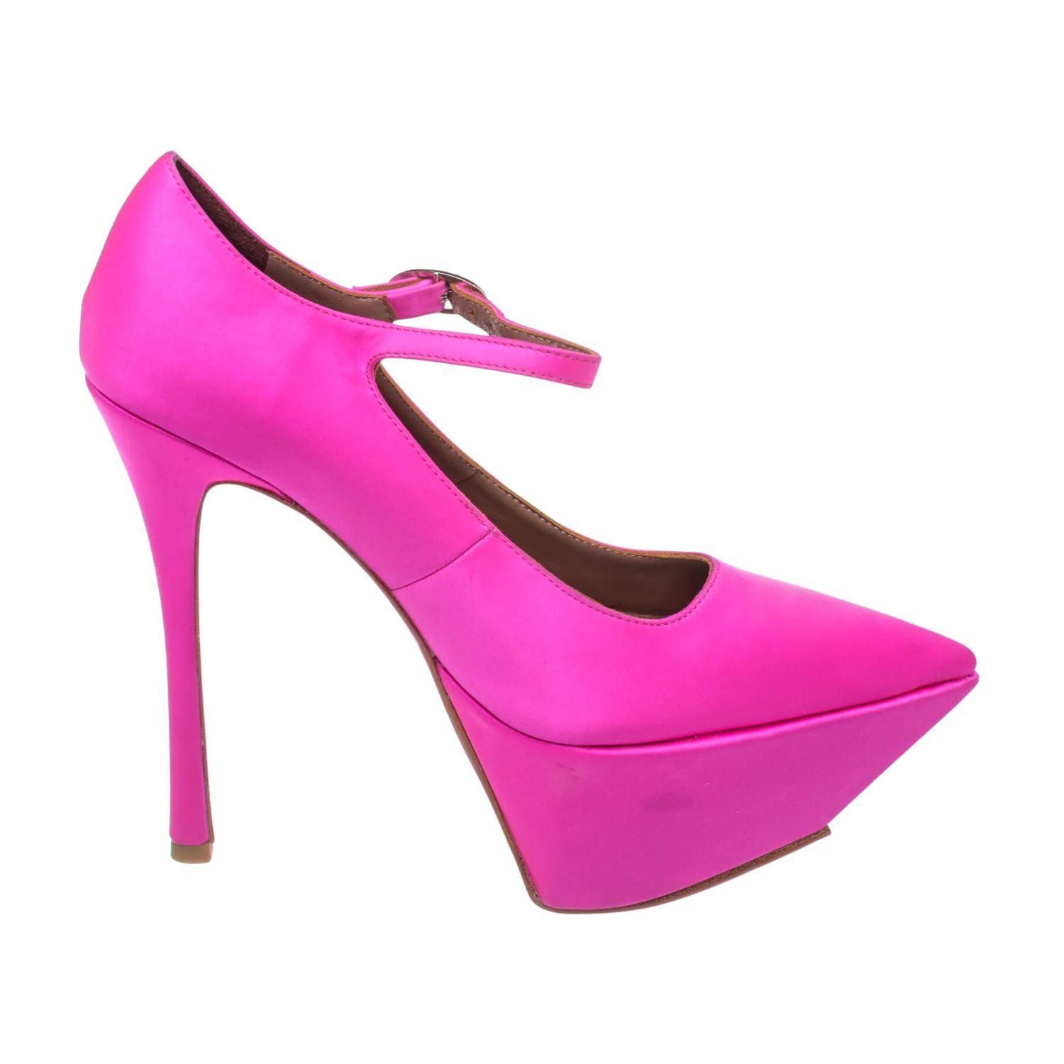 AMINA MUADDI PINK SATIN PLATFORM HEELS (EU 39)