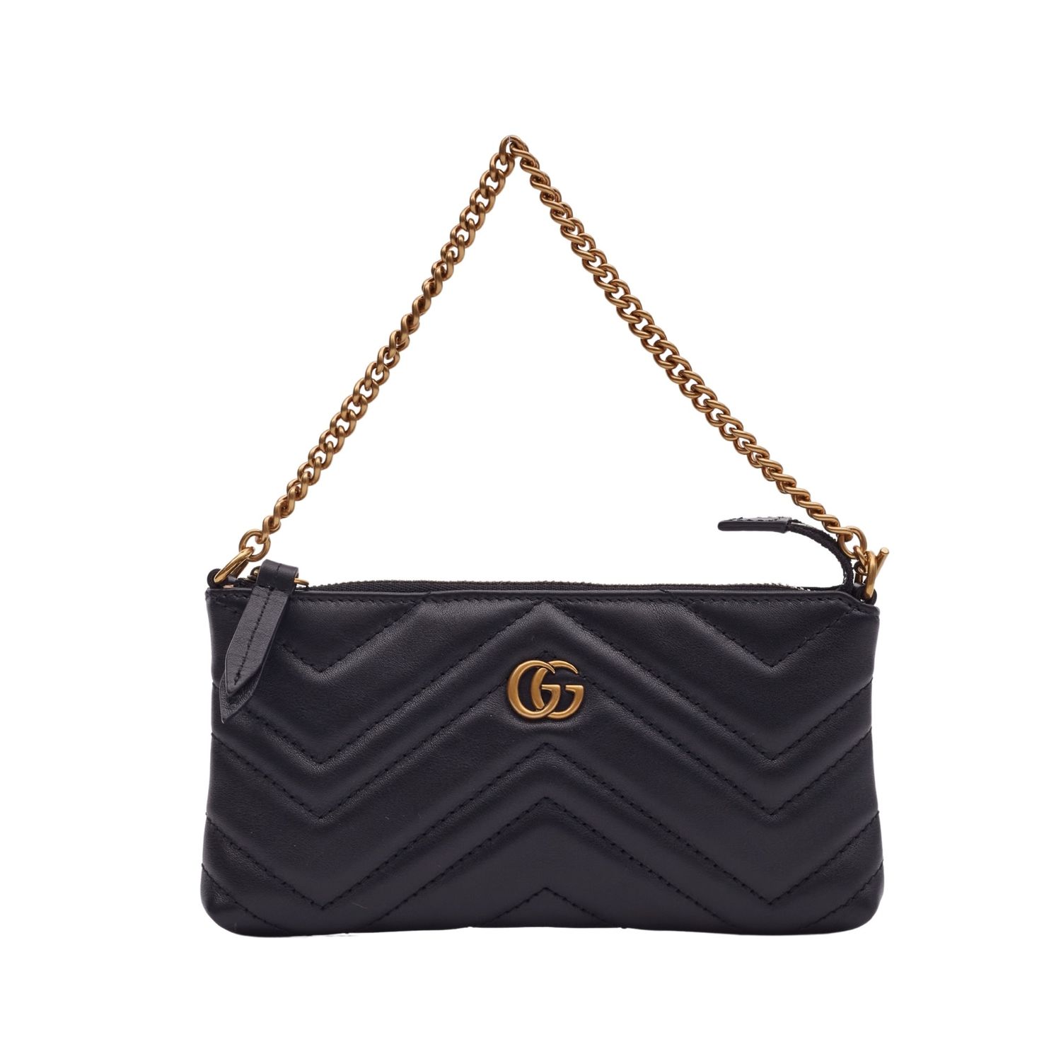 GUCCI GG MARMONT BLACK CALFSKIN MATELASSE CHAIN BAG MINI