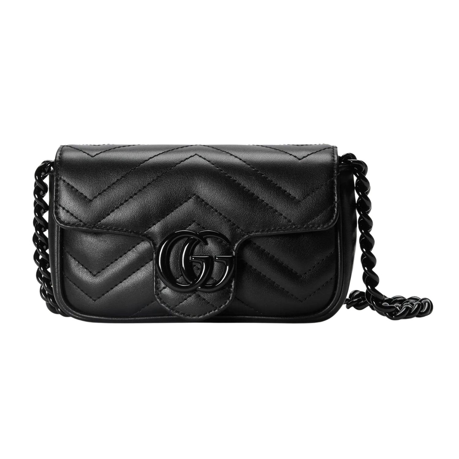 GUCCI GG MARMONT SUPER MIN BLACK ON BLACK BELT BAG