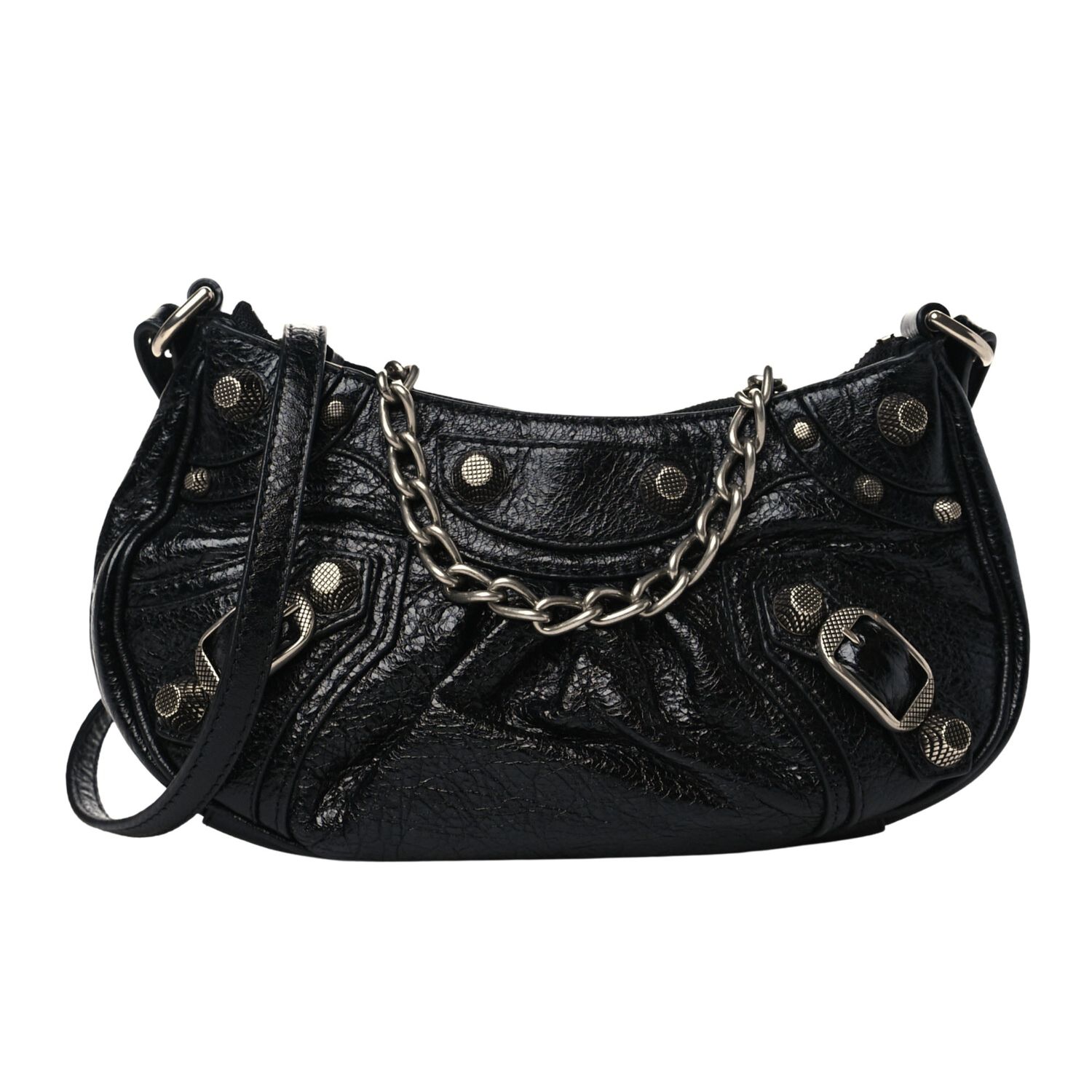 BALENCIAGA AGNEAU ARENA LE CAGOLE PURSE WITH CHAIN BLACK MINI