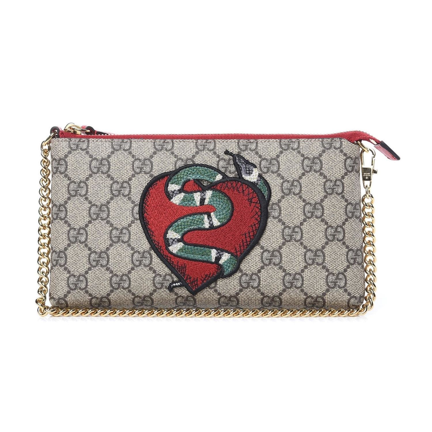GUCCI GG SUPREME KINGSNAKE HEART EMBROIDERED POCHETTE (456866)