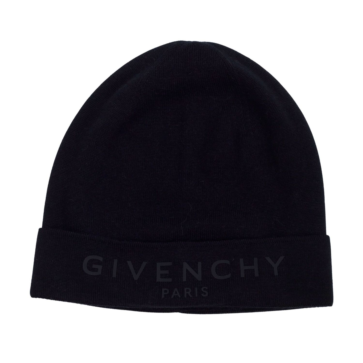 GIVENCHY BLACK KNIT COTTON BLACK LOGO BEANIE