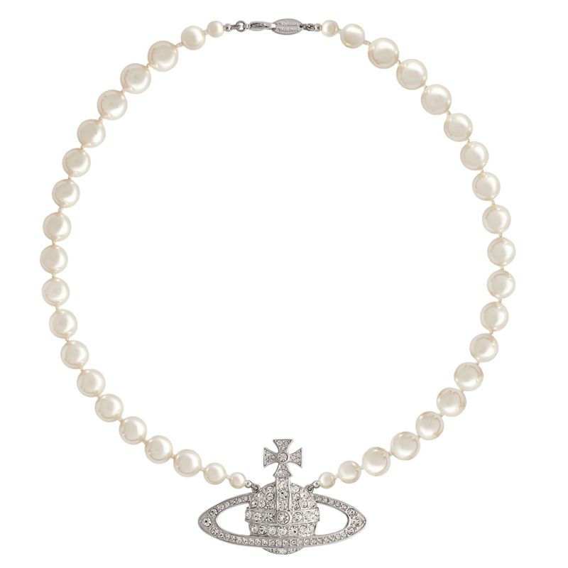 VIVIENNE WESTWOOD MAN. BAS RELIEF LARGE ORB PEARL NECKLACE SILVER