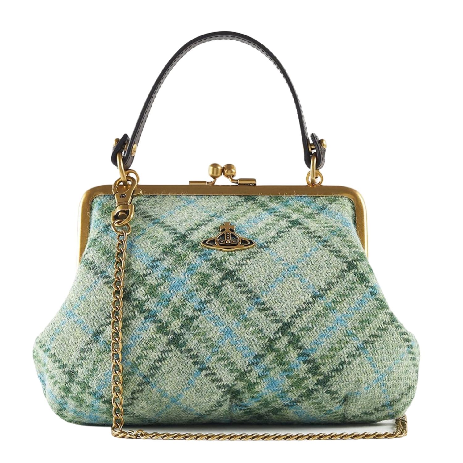 VIVIENNE WESTWOOD HARRIS GREEN TWEED ELENA PURSE BAG