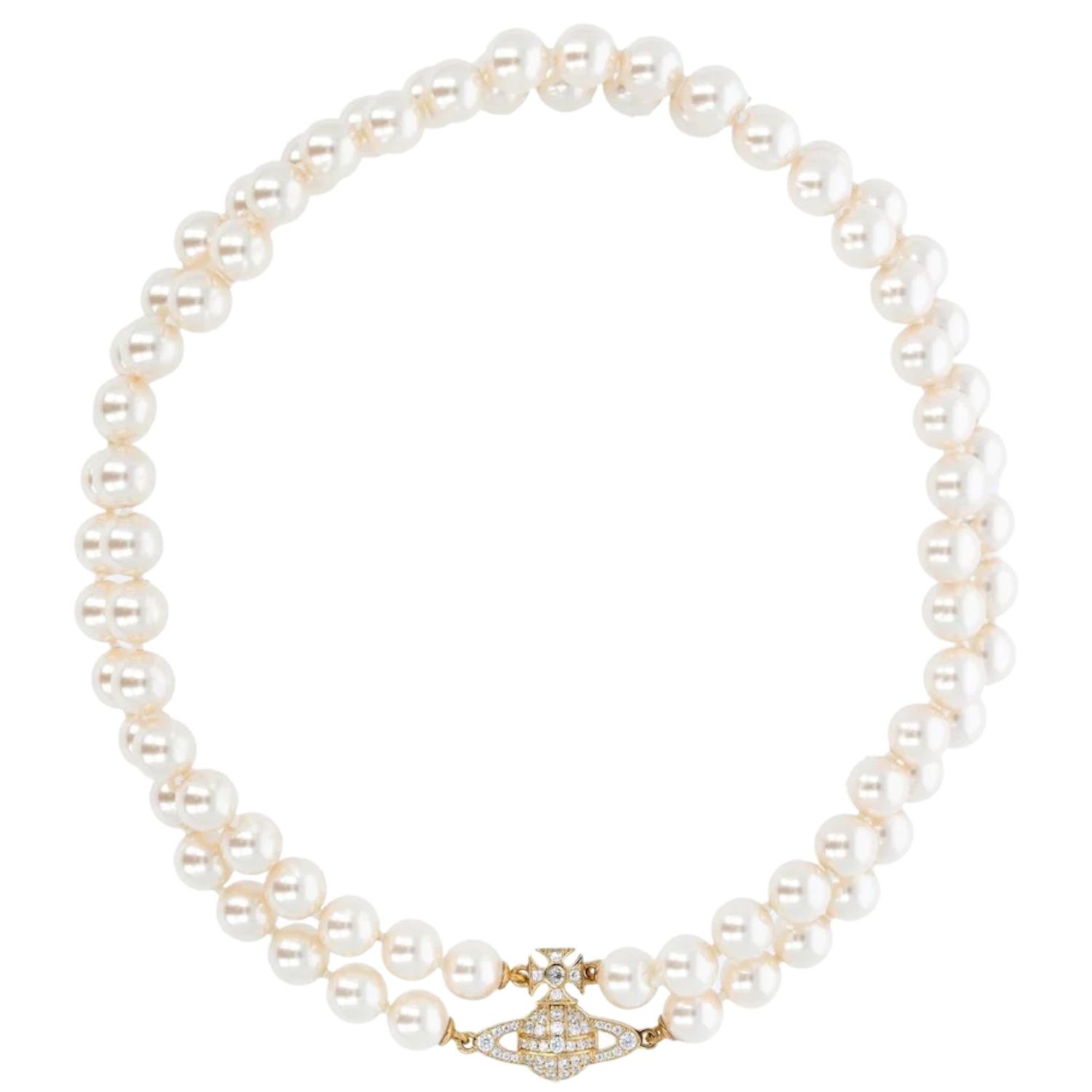 VIVIENNE WESTWOOD GRAZIELLA TWO ROW PEARL CHOKER GOLD