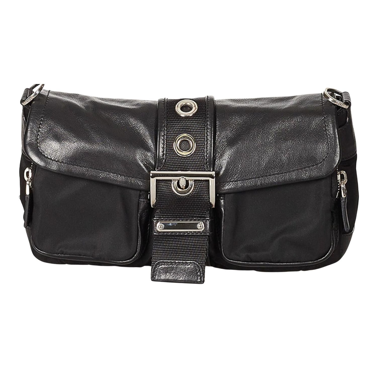 PRADA BLACK TESSUTO NYLON BUCKLE SHOULDER BAG (BR2417)