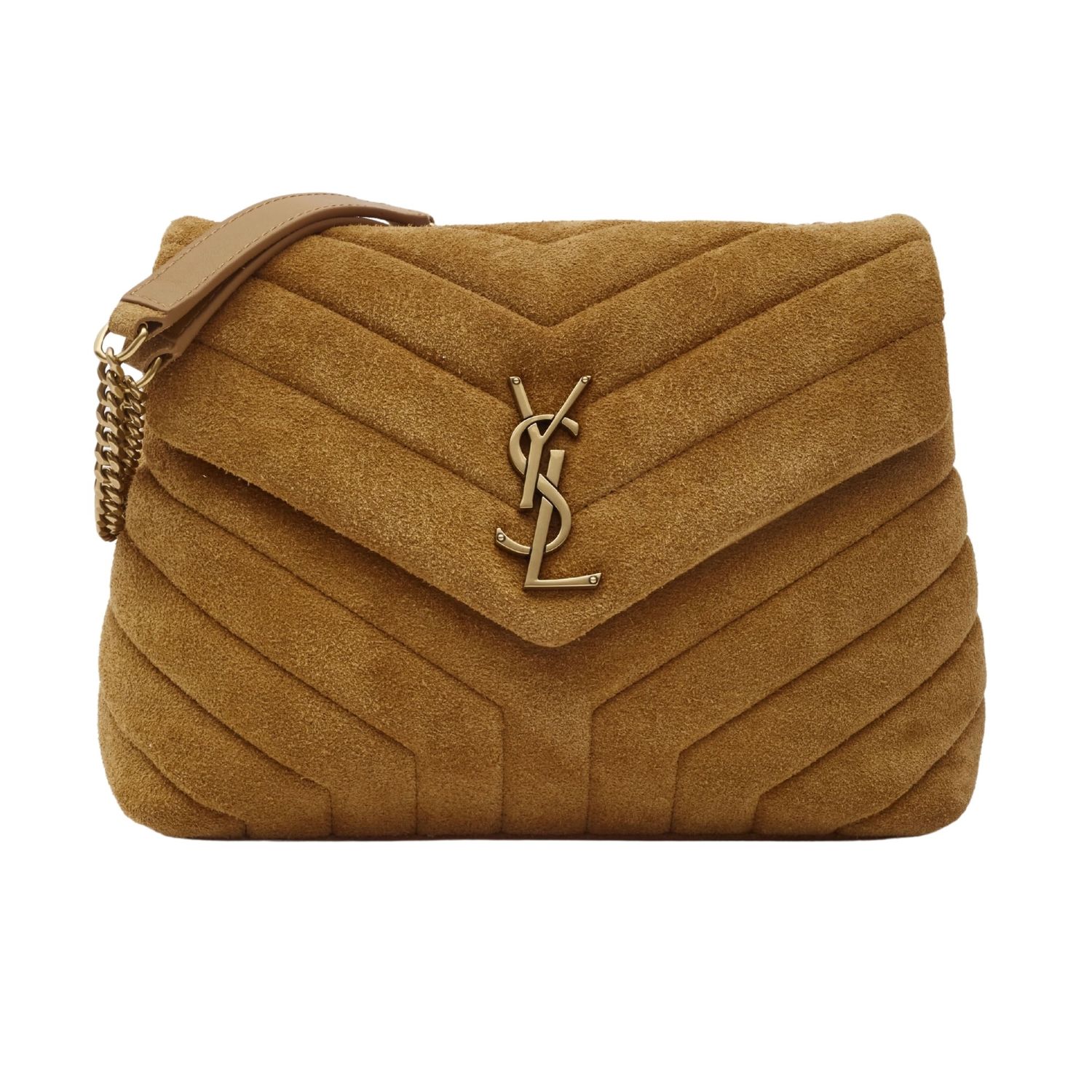 SAINT LAURENT LOULOU SMALL CLASSIC SUEDE CHESTNUT BAG