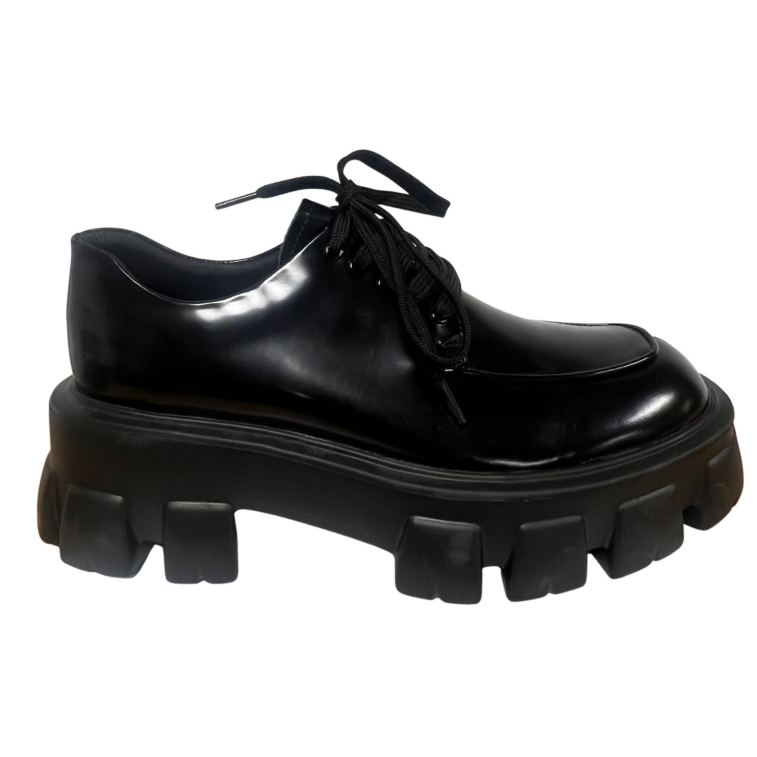 PRADA MONOLITH LACE-UP SHOES BLACK LEATHER