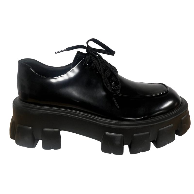 PRADA MONOLITH LACE-UP SHOES BLACK LEATHER