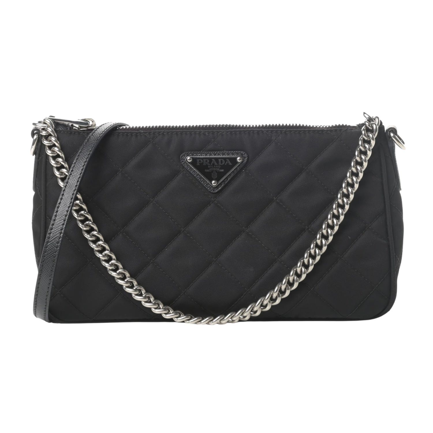 PRADA QUILTED TESSUTO NYLON BLACK CHAIN SHOULDER BAG (1BH026)