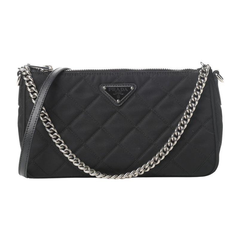 PRADA QUILTED TESSUTO NYLON BLACK CHAIN SHOULDER BAG (1BH026)