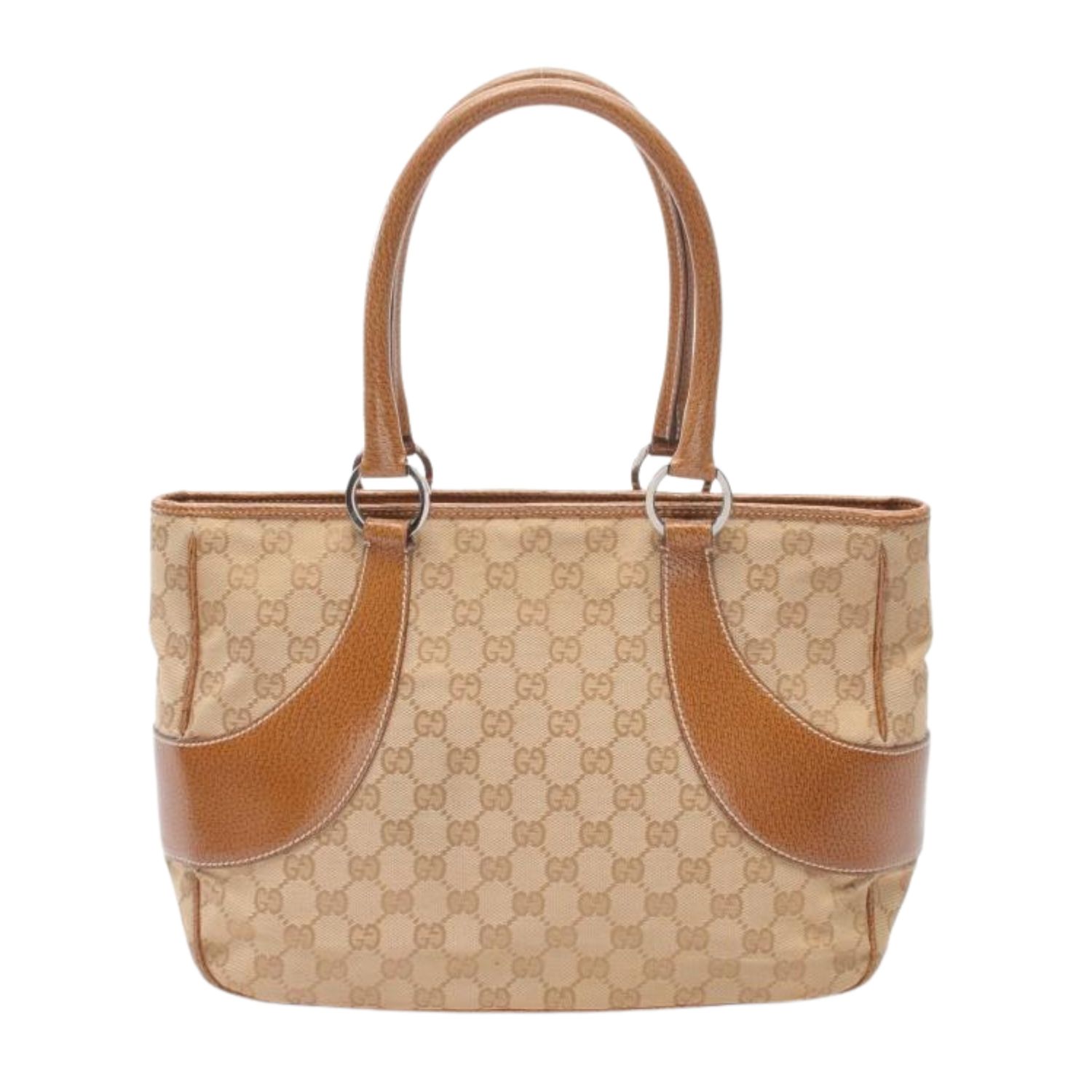 GUCCI CANVAS &amp; LEATHER BEIGE GG MONOGRAM TOTE BAG (113011)