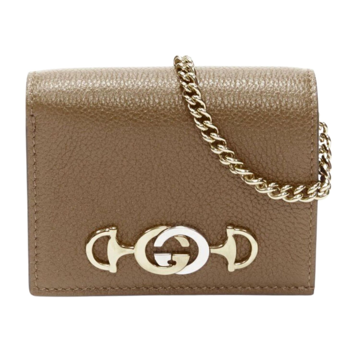 GUCCI GRAINY CALFSKIN DUSTY CARAMEL ZUMI CHAIN CARD CASE WALLET (570660)