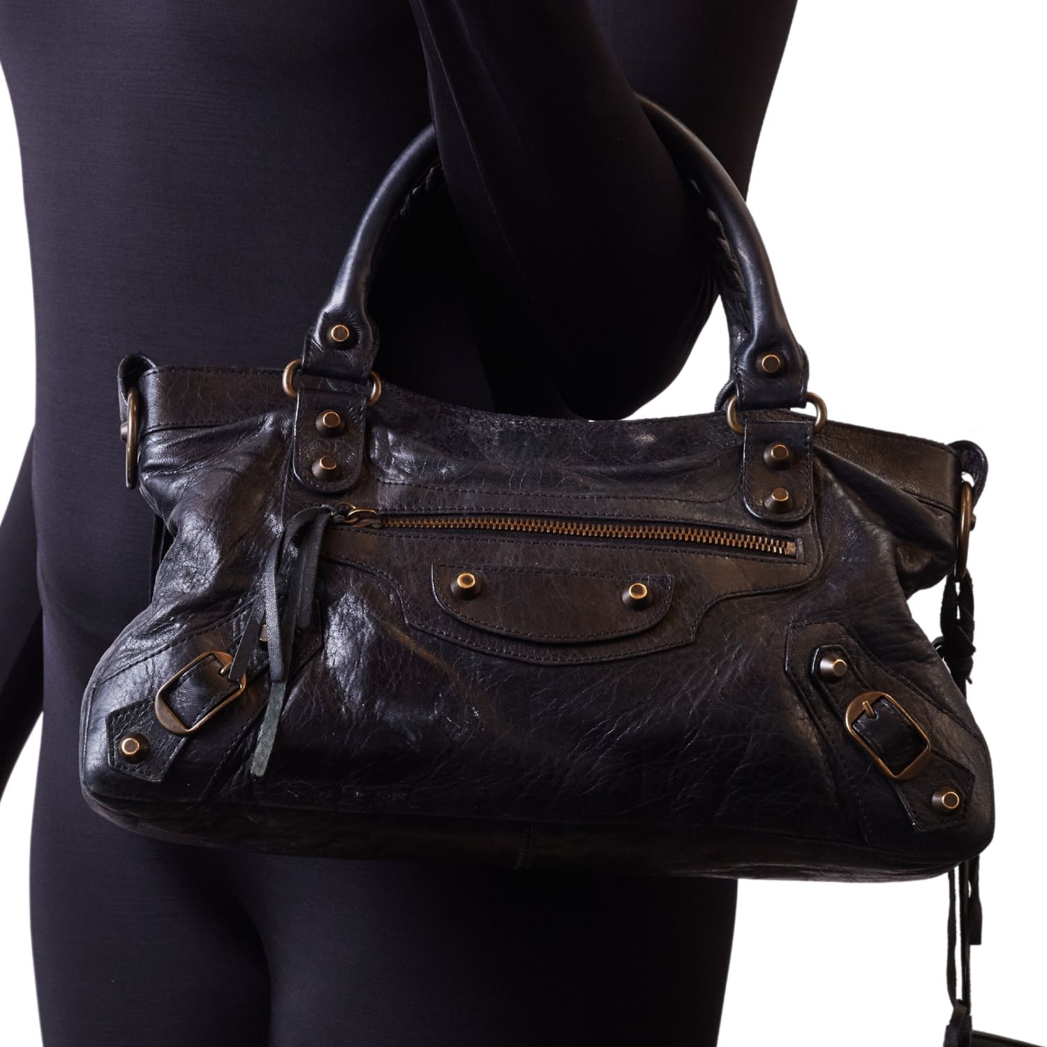 BALENCIAGA BLACK LEATHER MINI CITY BAG 103208 213048