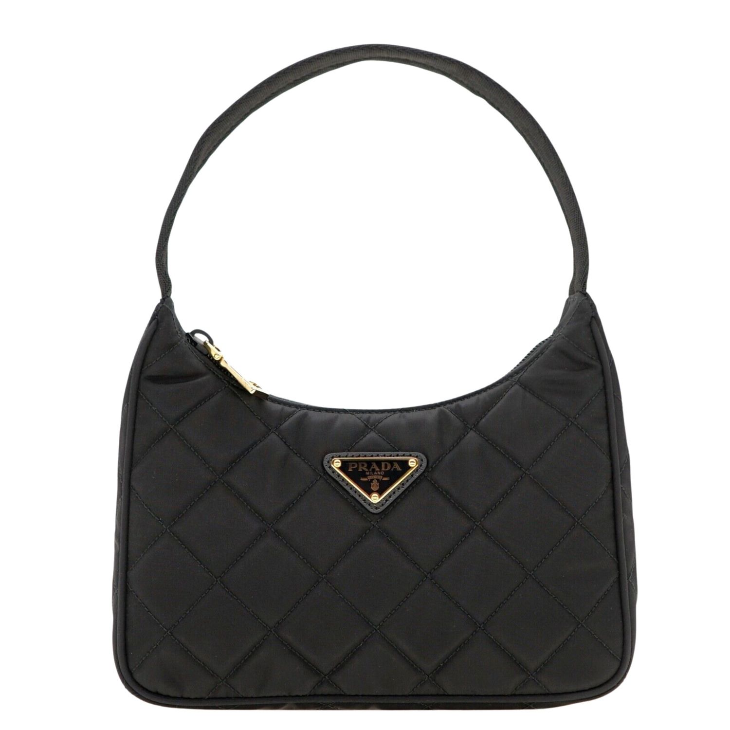 PRADA RE-EDITON MINI QUILTED BLACK NYLON SHOULDER BAG GOLD HARDWARE
