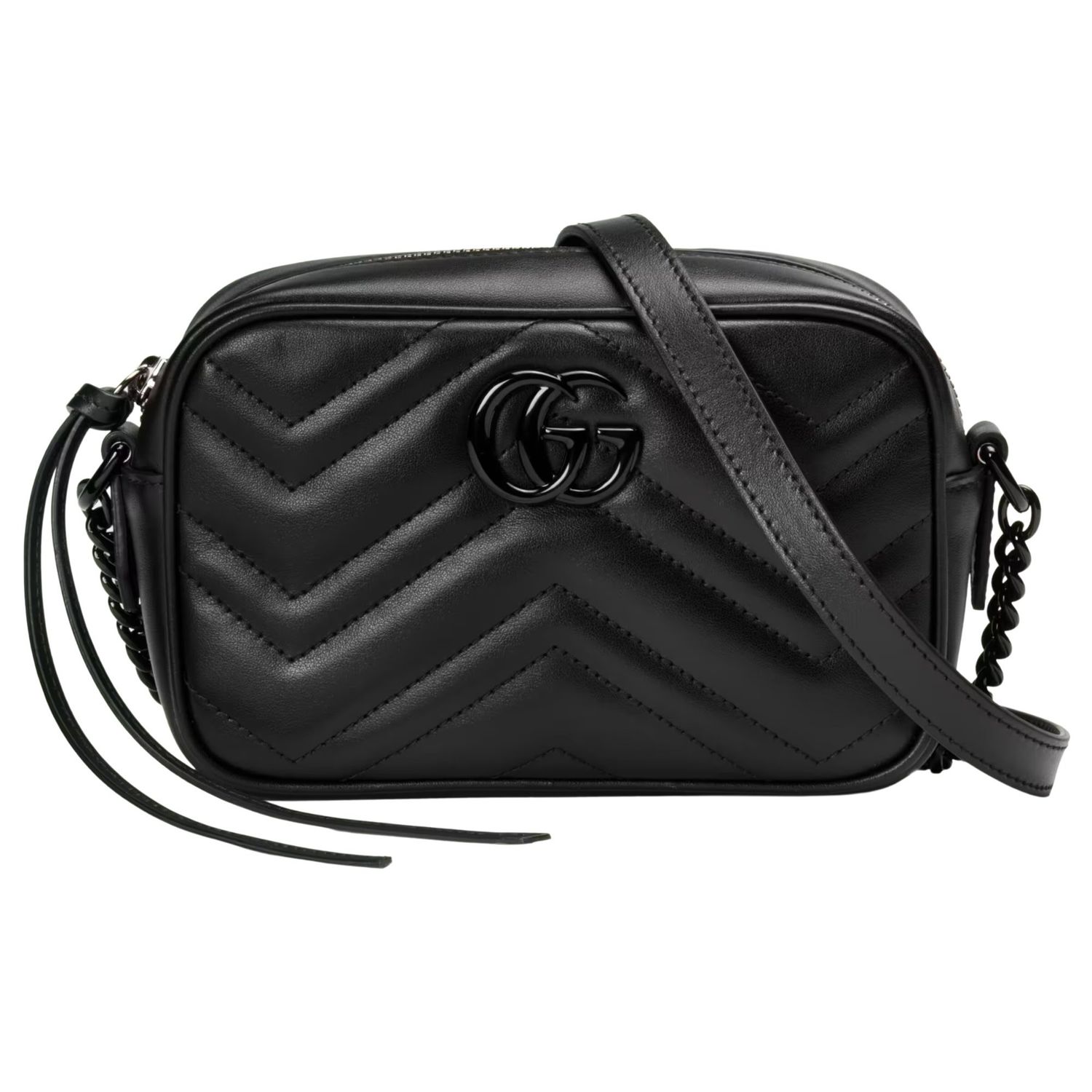 GUCCI GG MARMONT MINI SHOULDER BAG BLACK ON BLACK