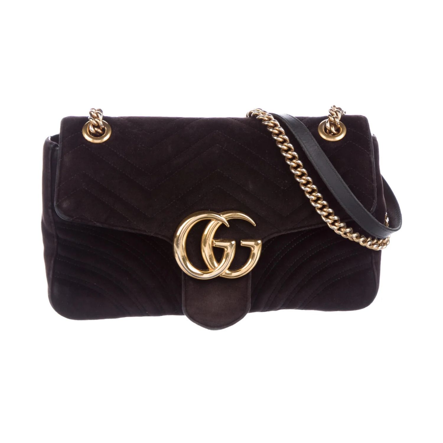 GUCCI GG MARMONT VELVET BLACK MATELASSÉ SMALL SHOULDER BAG