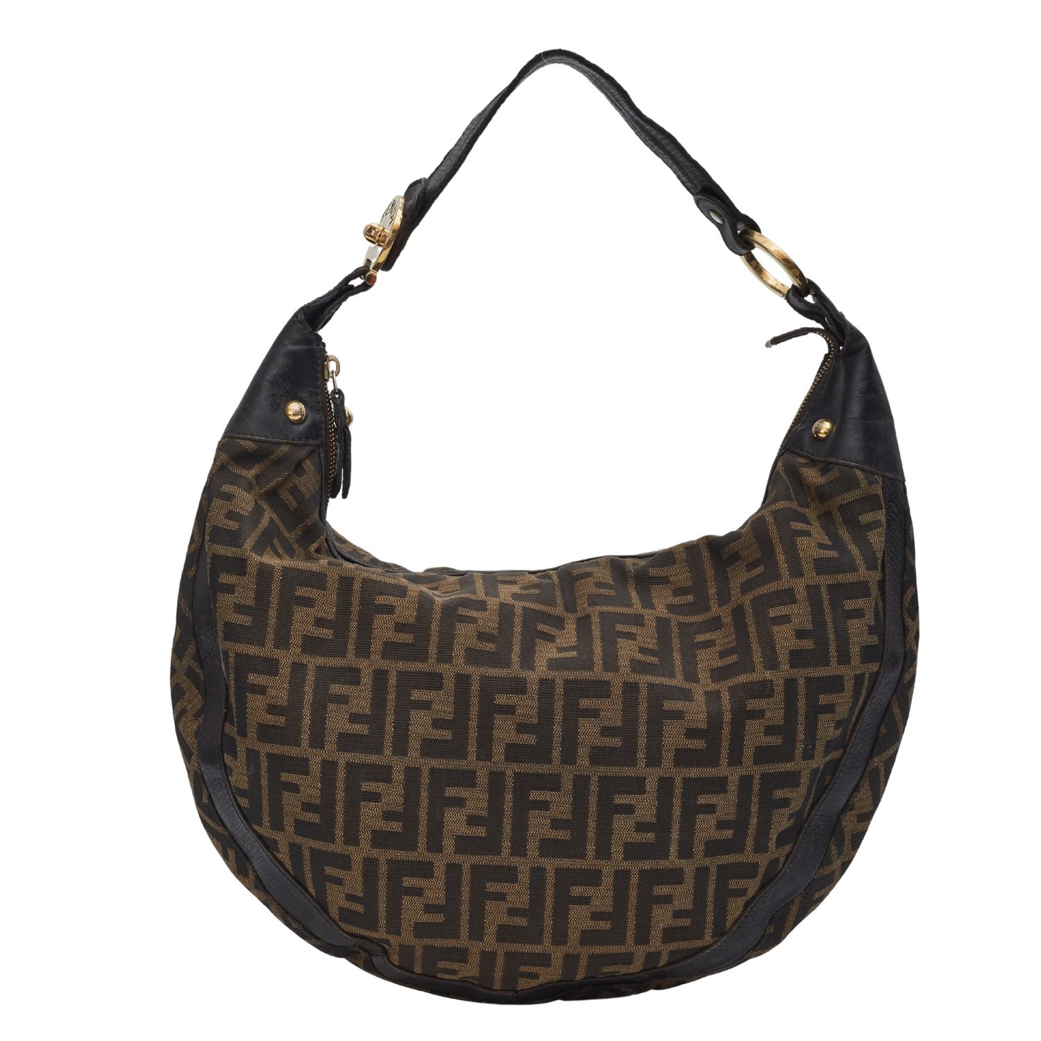 FENDI ZUCCA LEATHER TRIM HALF MOON CROISSANT BAG (8BR593)