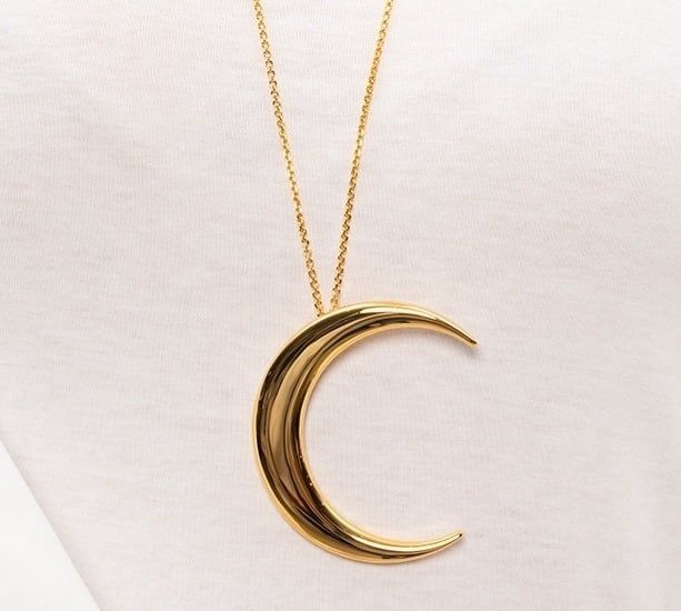 SAINT LAURENT MOON PENDANT GOLD TONE NECKLACE (622692)