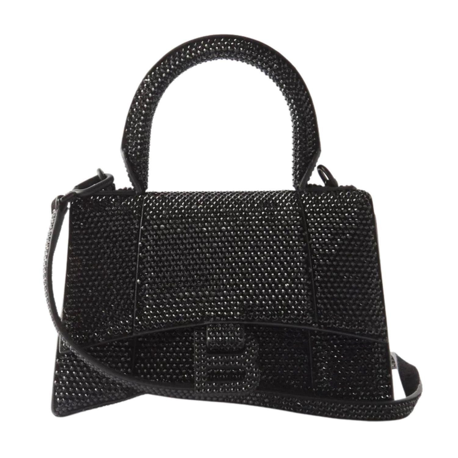 BALENCIAGA RHINESTONES BLACK HOURGLASS XS HANDBAG