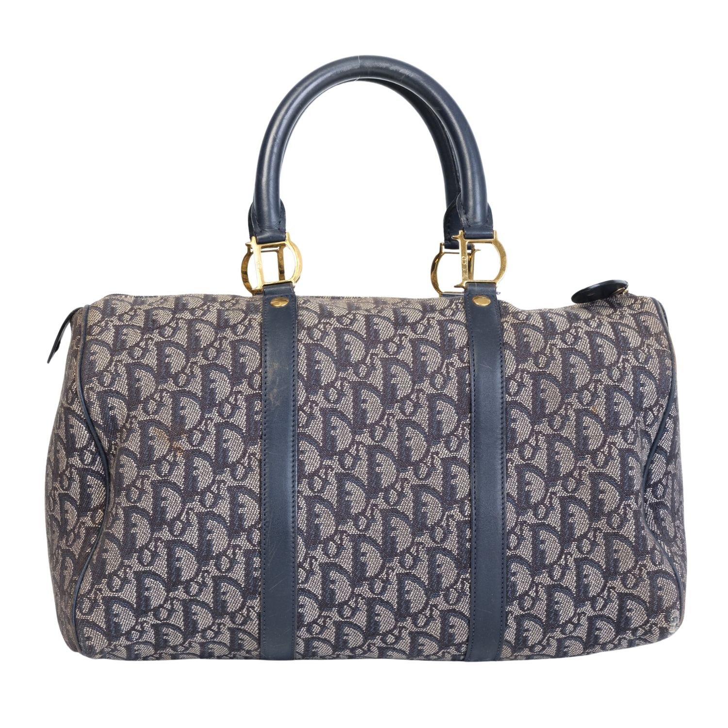 DIOR VINTAGE NAVY OBLIQUE BOSTON 35 HANDBAG (2000)