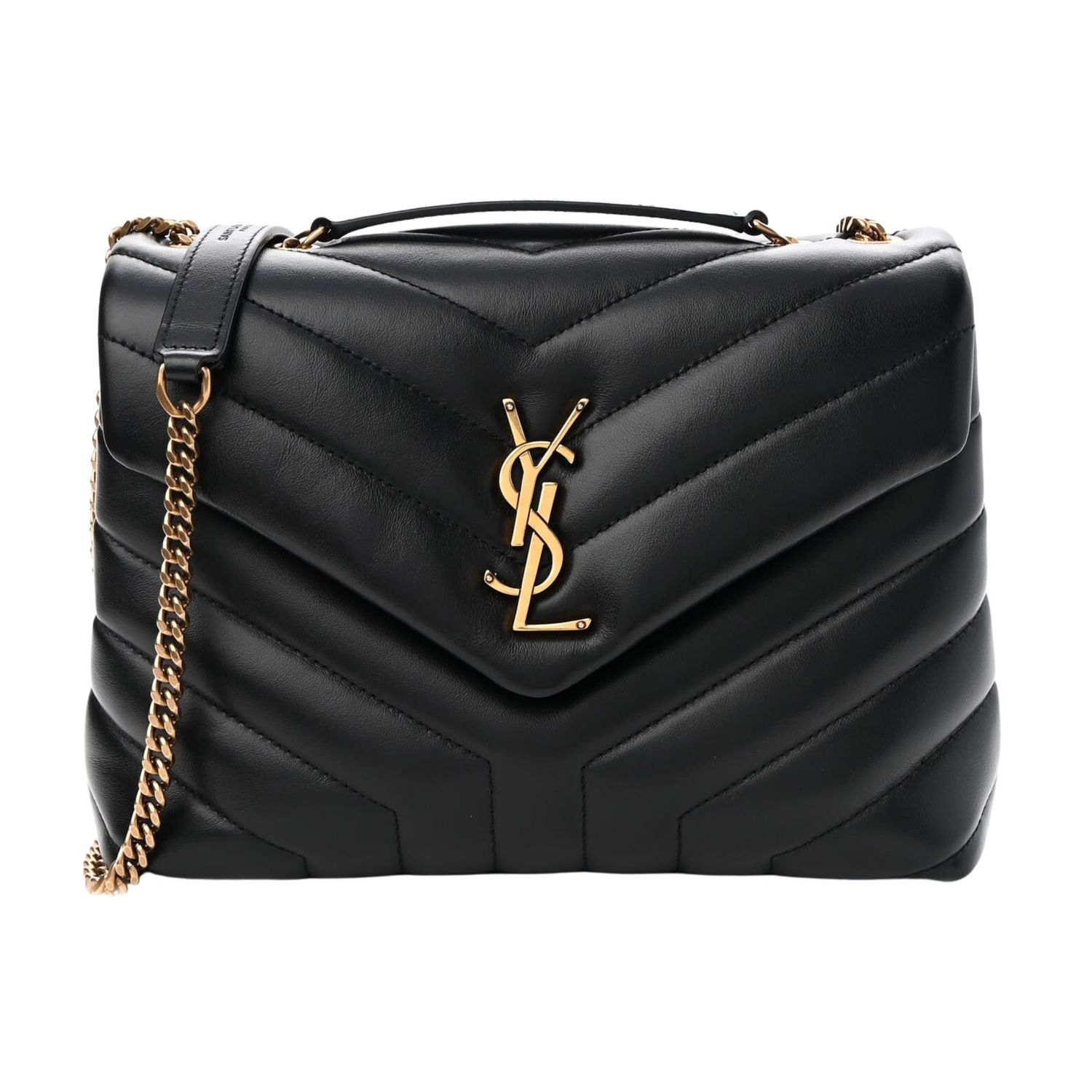 SAINT LAURENT LOULOU SMALL CLASSIC BLACK LEATHER GOLD BAG