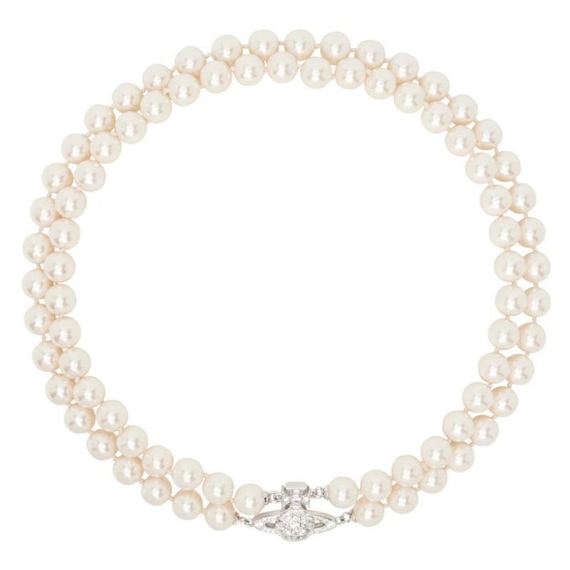 VIVIENNE WESTWOOD GRAZIELLA TWO ROW PEARL CHOKER SILVER